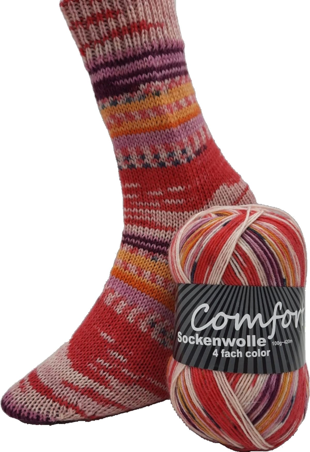 Sockenwolle Strumpfwolle Comfort Color 4-fädig - Farbset 6x100gr - 420m Lauflänge/100gr- mehrfarbiger bunter Farbverlauf Set 07
