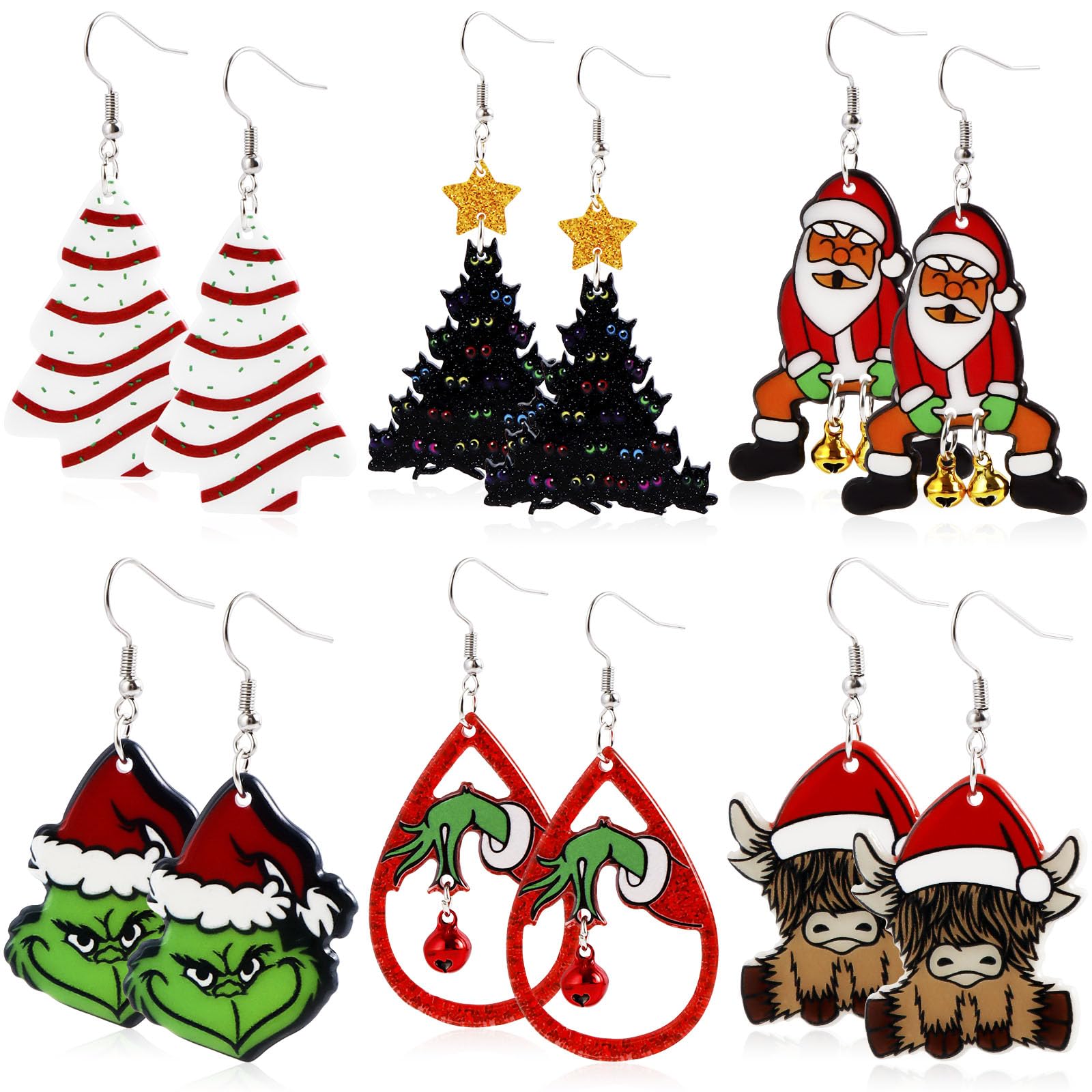 Christmas Earrings For Women Dangling Christmas Earrings Acrylic Dangle Drop Holiday Earrings Christmas Tree Cake Santa Claus Earrings Christmas Jewelry Gifts 6 Pairs