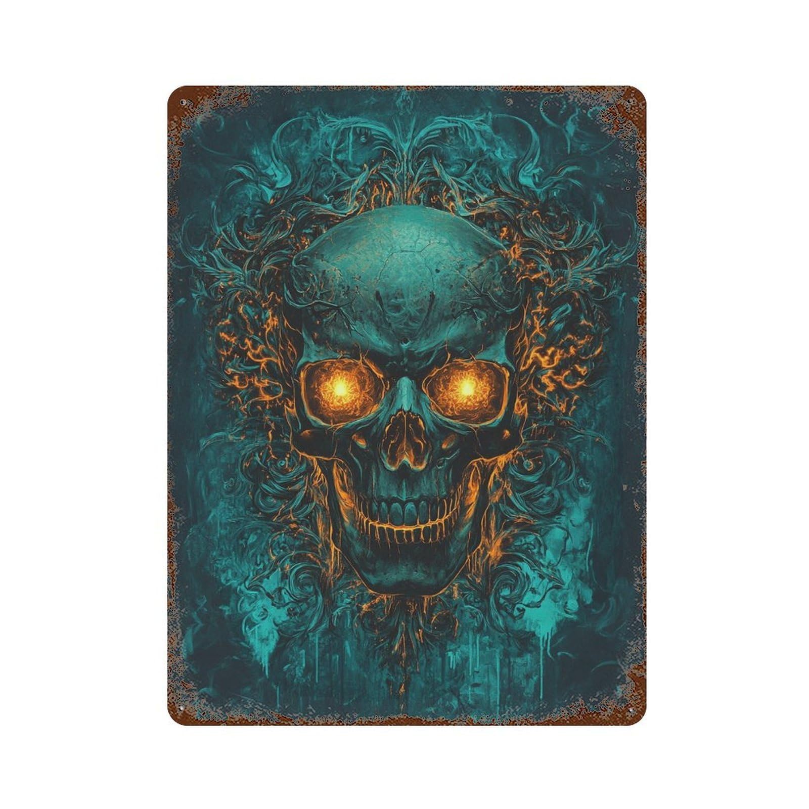 Glowing Eye Skull Art Print Rustic Tin Plaque 15.7"x11.8", Rustic Home Decor for Office, Studio And Wall Decor