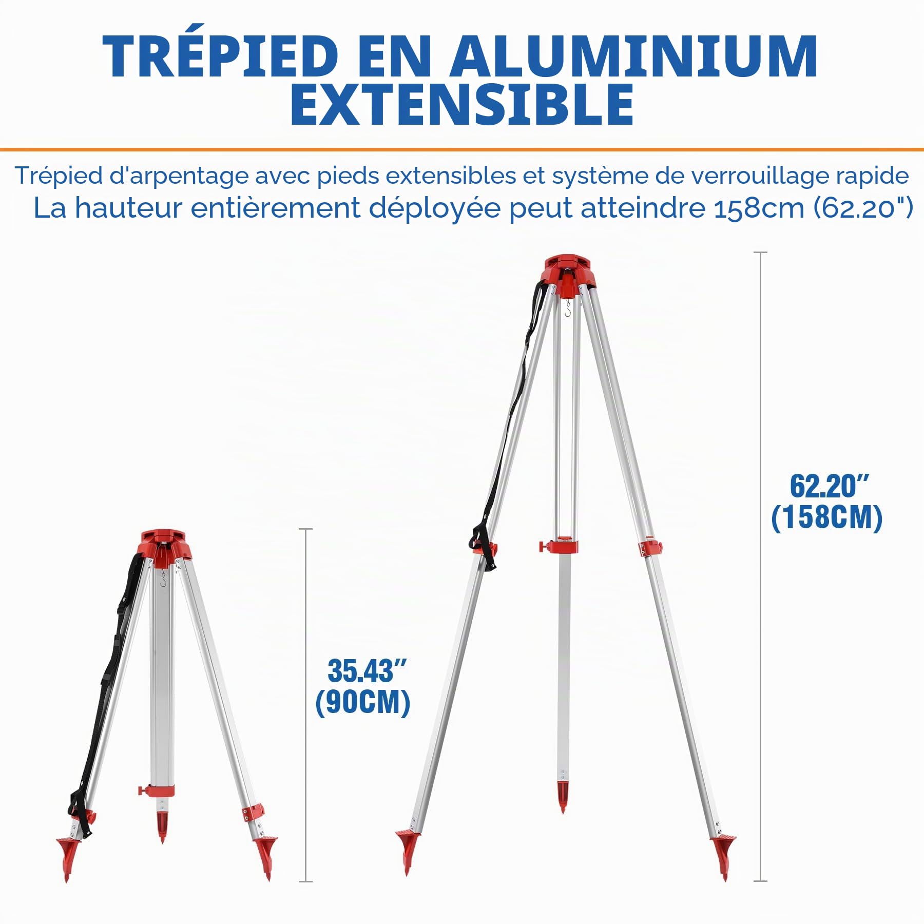 Laser Rotatif Niveau Laser Vert Autonivelant Balayage avec Trépied en aluminium, mire télescopique 5m, Rotative 360° Verticale Horizontale Auto-Alignement Travail 500 m pour Construction