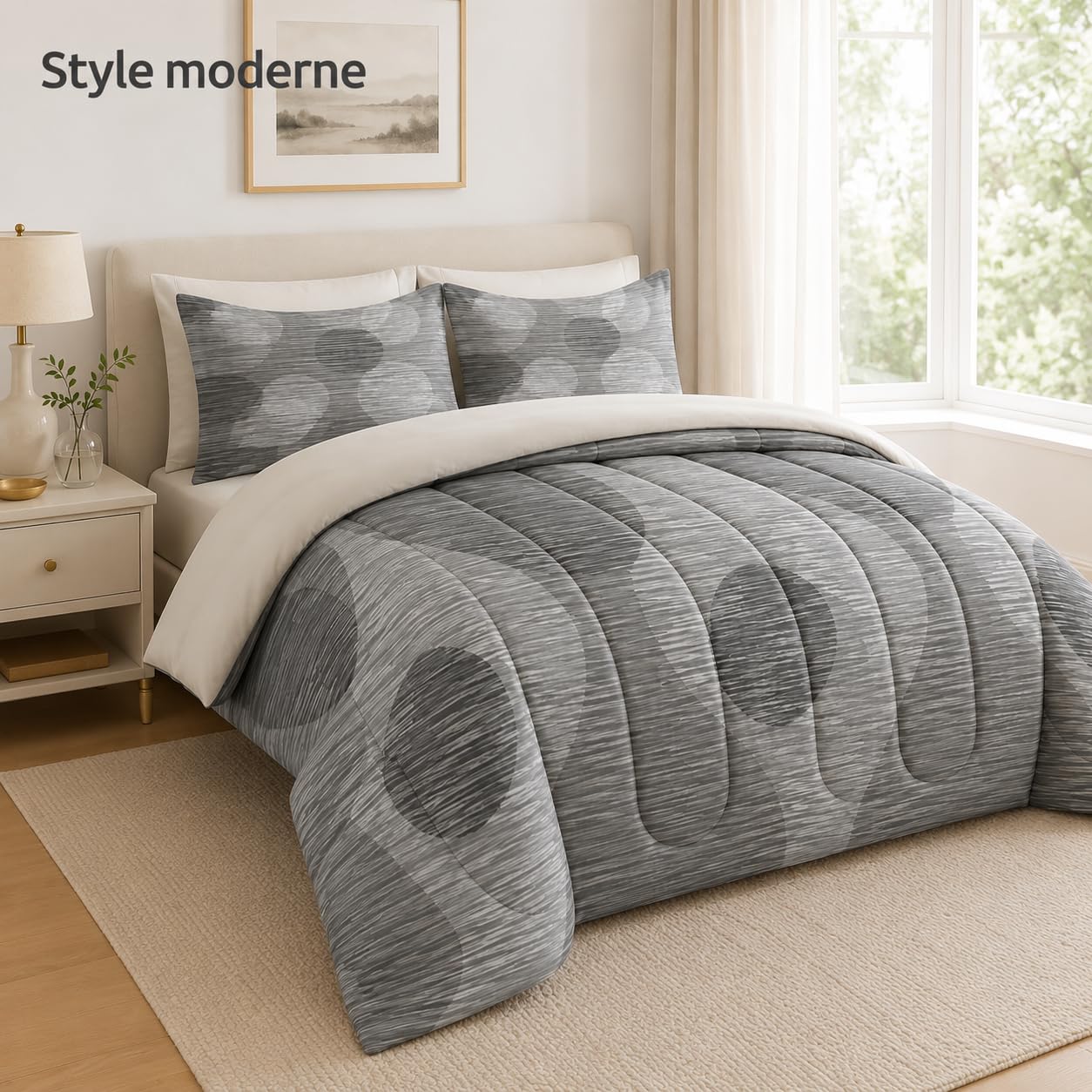 Bettdecke 200x200 4 Jahreszeiten, Wende Streifen Steppdecke Waschbare, Bettdecke ohne Bezug Nutzbar, Leicht Weiche Schlafdecke 200GSM, Ganzjahresdecke Grau mit 2 Kissenbezug (ohne Kissen)
