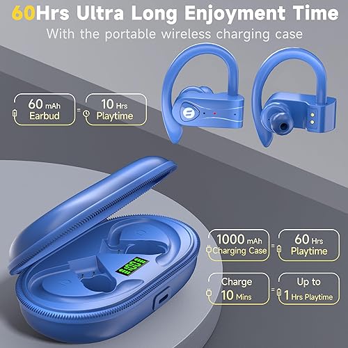Miniatura 6 de Bluetooth Headphones Noise Canceling 4 Mics Clear Call Stereo Bass Sound 60H Playtime Wireless Charging Case Over Ear Earphones LED Digital Display