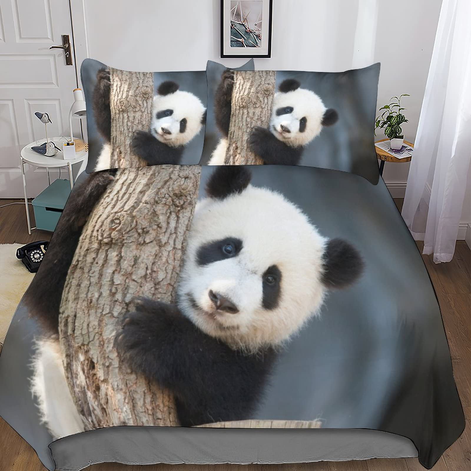 Copripiumino 3D Con Panda - Set Biancheria Da Letto In Microfibra Morbida Con Cerniera, Per Bambini, Super King (260x220 Cm) + 2 Federe