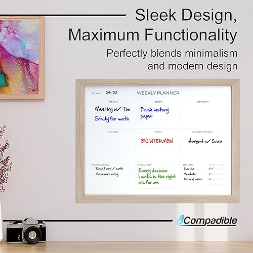 Miniatura 5 de Compadible - Pizarra blanca con calendario de borrado en seco, agenda semanal de borrado en seco para pared, calendario de pizarra blanca con