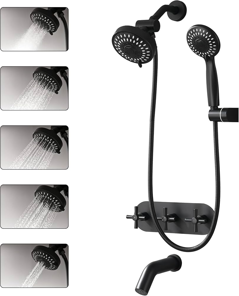 Wall Mount Waterfall 2-Handle Matte Black Bathtub Filler Faucet With Hand Shower｜Homary - View #6