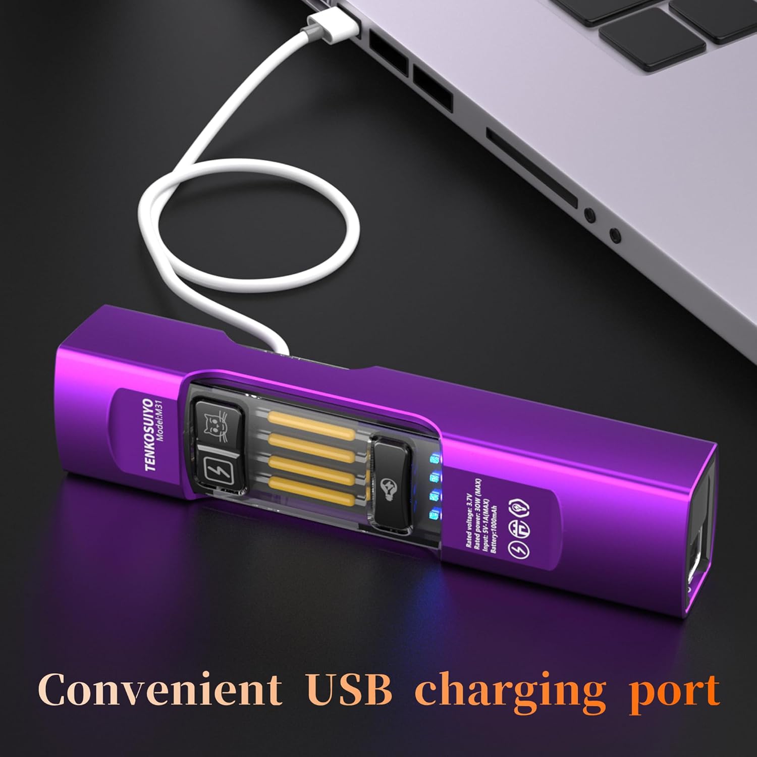 Rechargeable Flat Flashlight 680 Lumens Magnetic Clip On Hands Free Light for Car Repair Camping Emergency (Purple)
