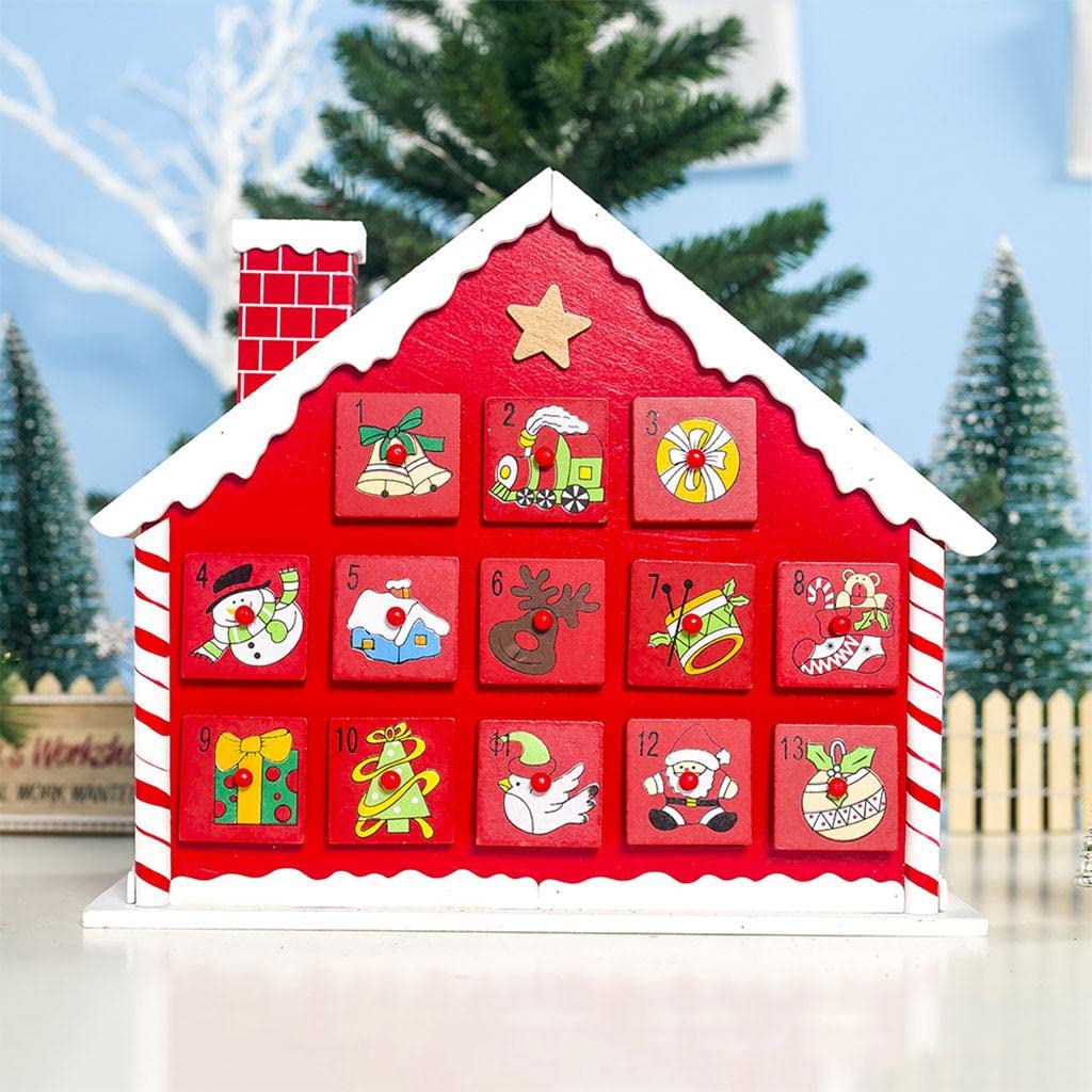 Adventskalender aus Holz, beleuchtet, 24 Schubladen, Urlaubsdekoration