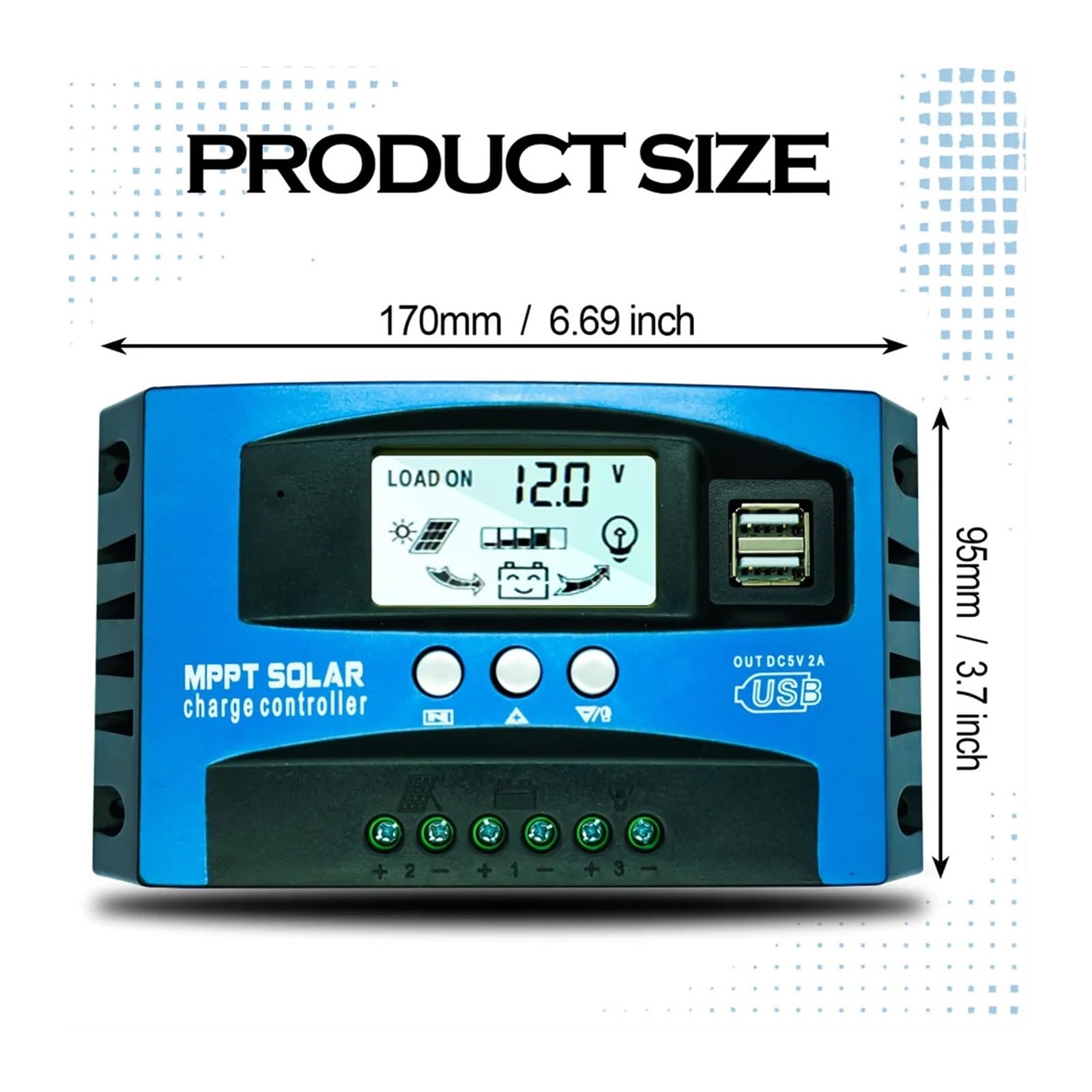 Regolatore di Carica Solare MPPT 12V 24V 30A 40A 50A 60A 100A | Doppio regolatore display LCD USB con carico(MPPT-100A-01)
