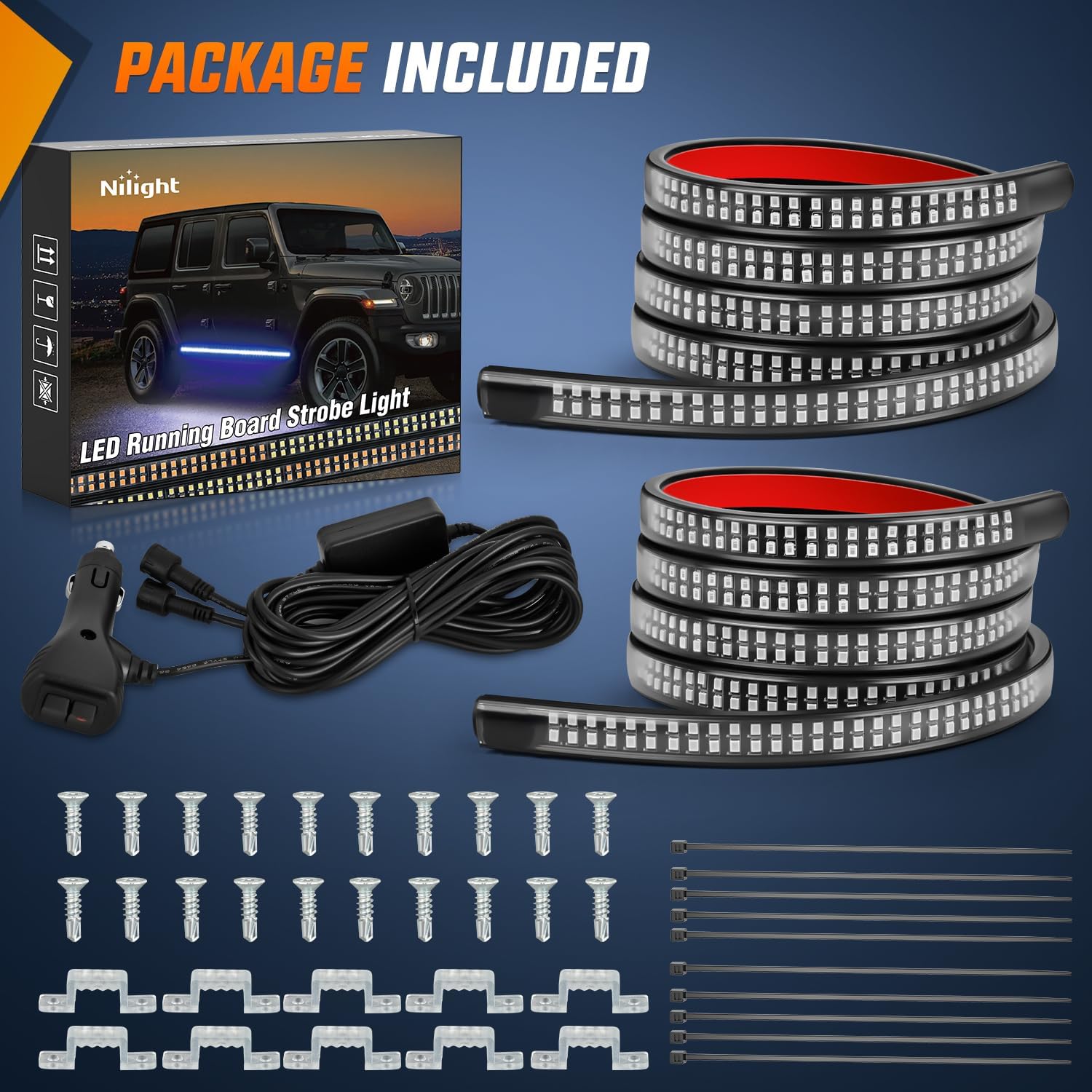 Nilight 2PCS 70 Inch Emergency Strobe Light Strip 1125 LED Running Board Lights Blue Flexible Side Flashing Warning Caution Safety Waterproof for Truck Construction Vehicles Pickup