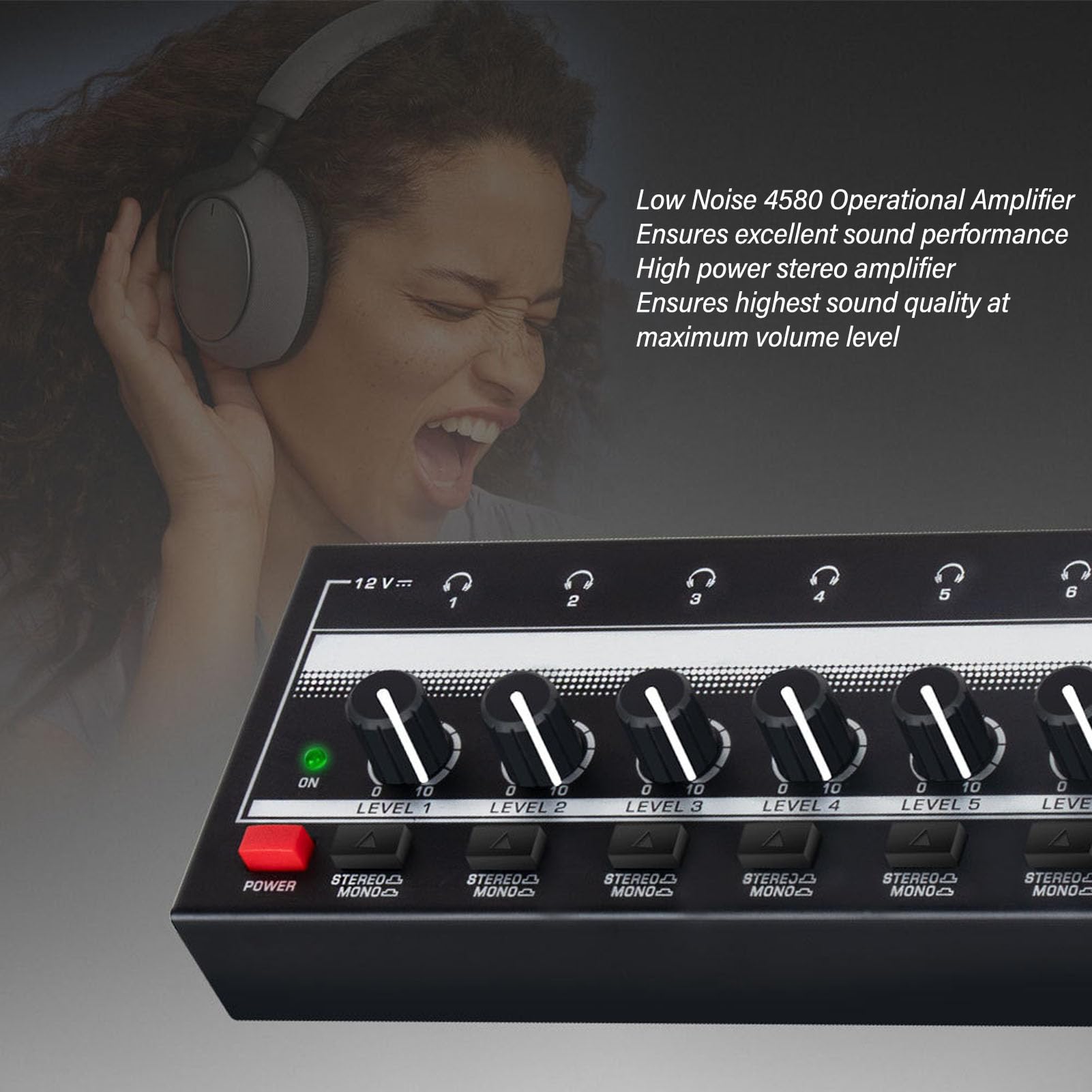 Amplificador de Auriculares Estéreo de 8 Canales, Amplificador de Auriculares Estéreo de 8 Salidas y 1 Entrada Amplificador de Auriculares de Compacto para (Enchufe Europeo