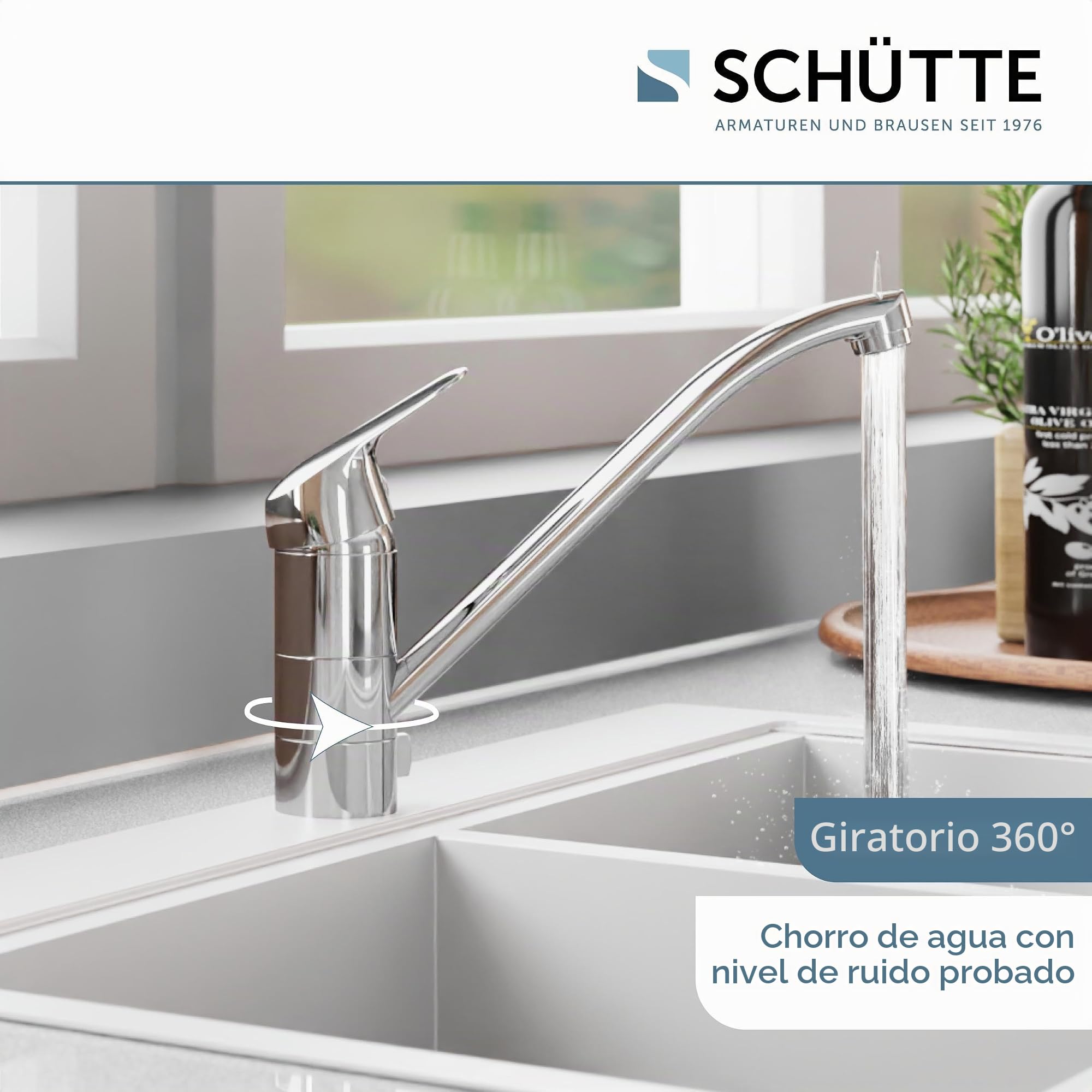 SCHÜTTE LUCA MB35210 - Grifo de cocina extraíble para fregadero de cocina, grifo mezclador para debajo de la ventana, grifo de cocina para el fregadero de la ventana, mangueras flexibles, cromo