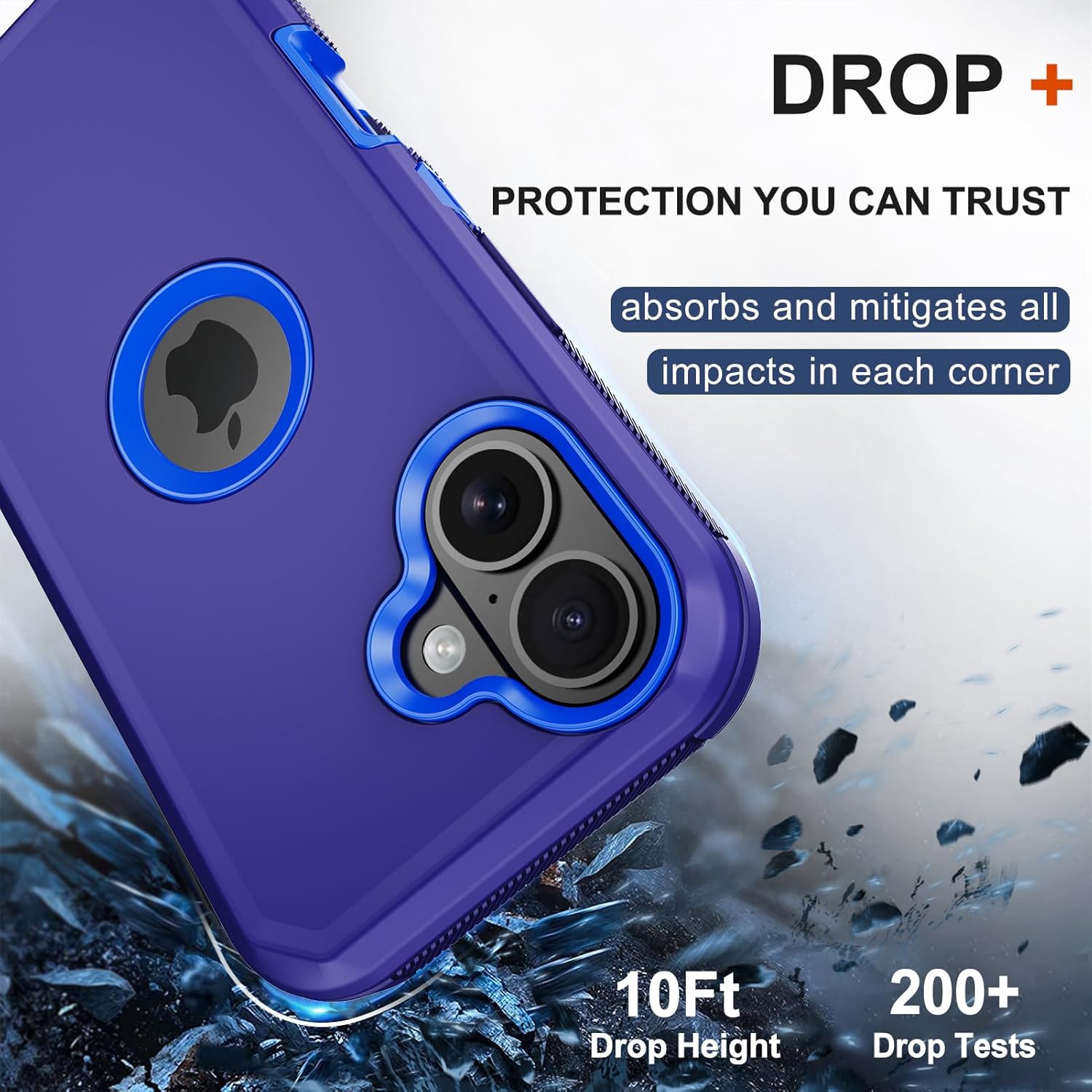 RubCase for iPhone 16 Plus Phone Case,Military Grade Drop Protection Cell Phone Cover with Belt Clip Holster Stand,Screen Protector x2 Rugged Shockproof Kickstand for iPhone 16 Plus Case 6.7” (Blue) - Image 4