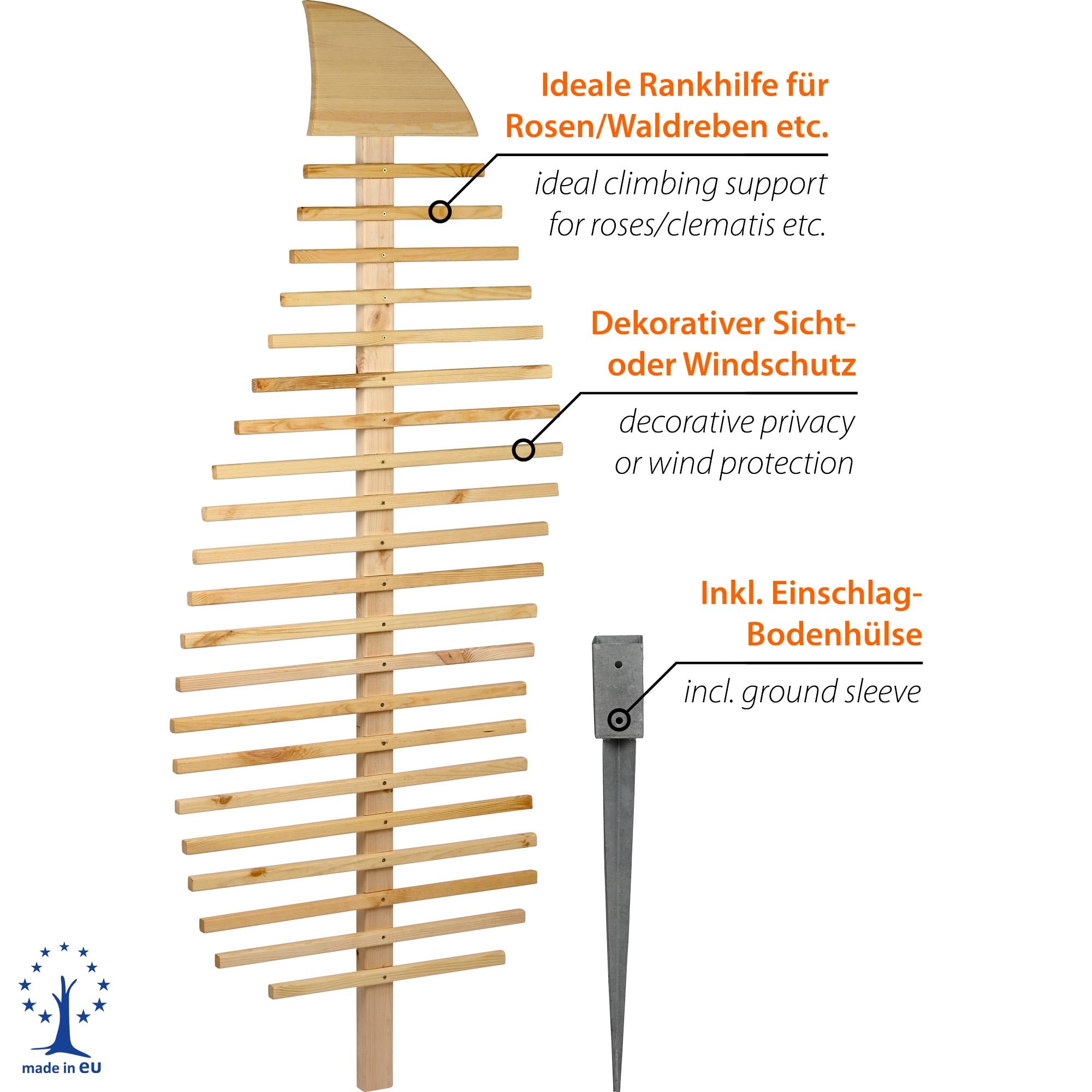 dobar® Design Rankhilfe Blattform Fraxinus aus Massivholz für Rosen - XXL-Rankgerüst Dekorativer Sichtschutz Außenbereich mit Kletterpflanzen Garten - 84 x 6,5 x 186 cm - Natur