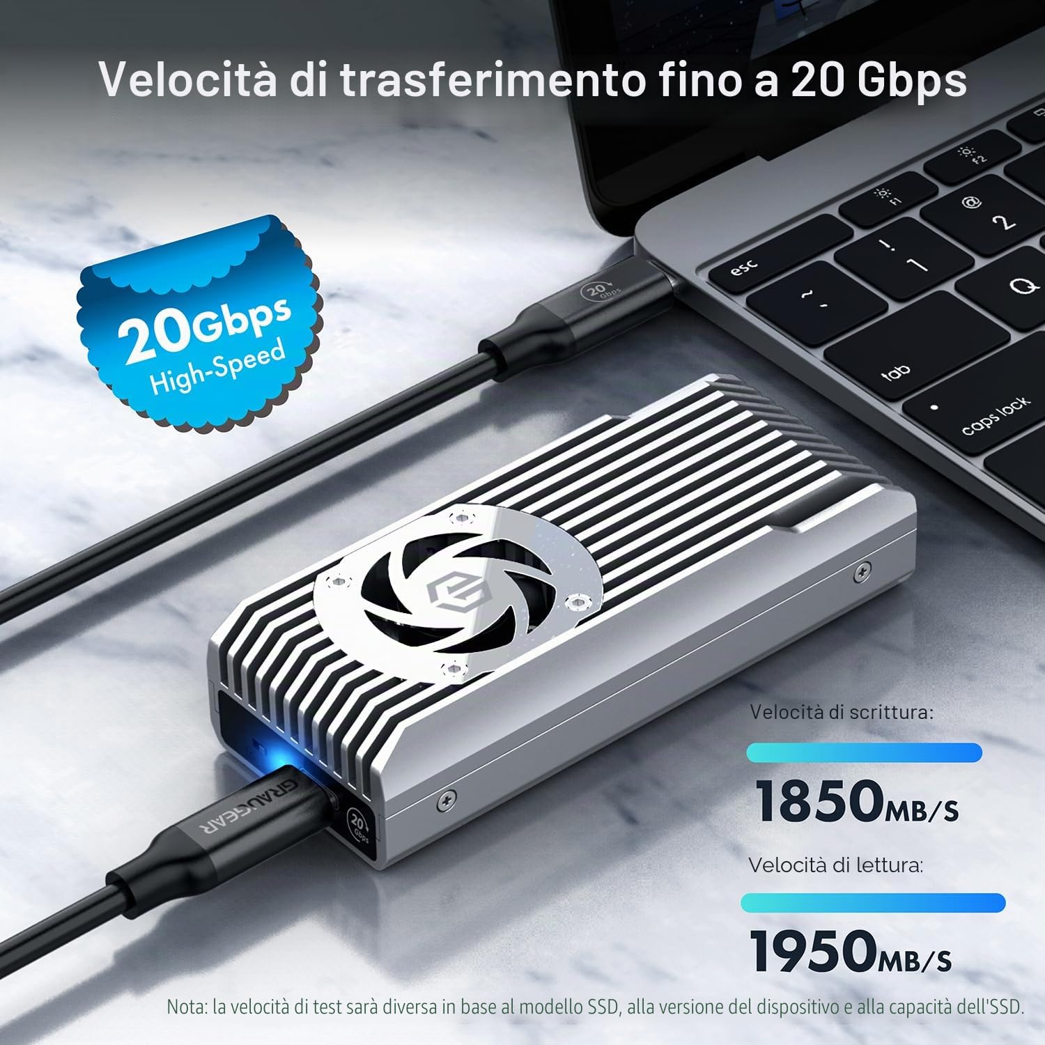 Graugear G-M206-20G-F M.2 NVMe SSD Gehäuse - USB-C 3.2 Gen2x2, 20 Gbit/s