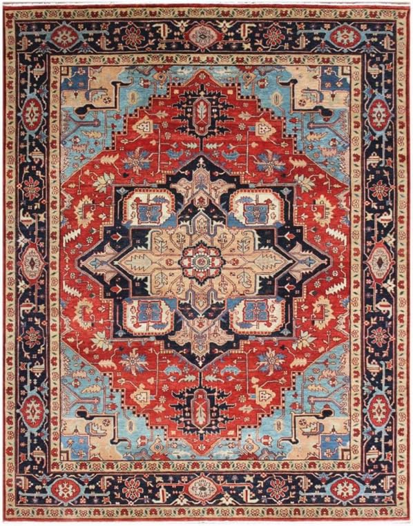 Newzland Wool and Cotton Area Rug Designer Hand Knotted Persian Carpet for Home Office Floor Hallway Indoor Decoration Mordern Handmade Rug (Red Blue) (10 X 14 ft, Quality 6X45)-image-38