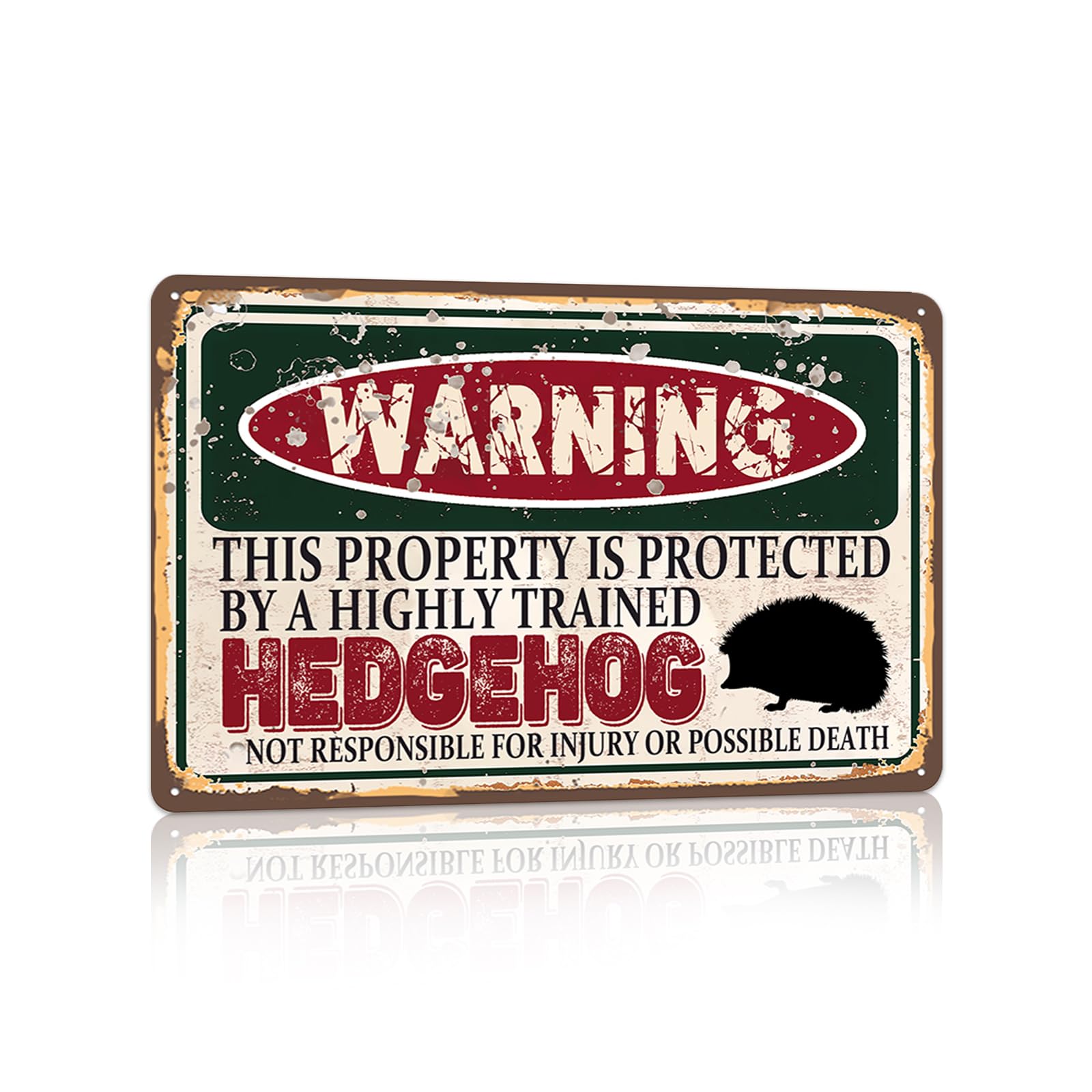 Vintage Hedgehog Metal Sign， Warning this property is protected bY a highly trained Hedgehog Sign Funny Tin Signs 12x16 Inch