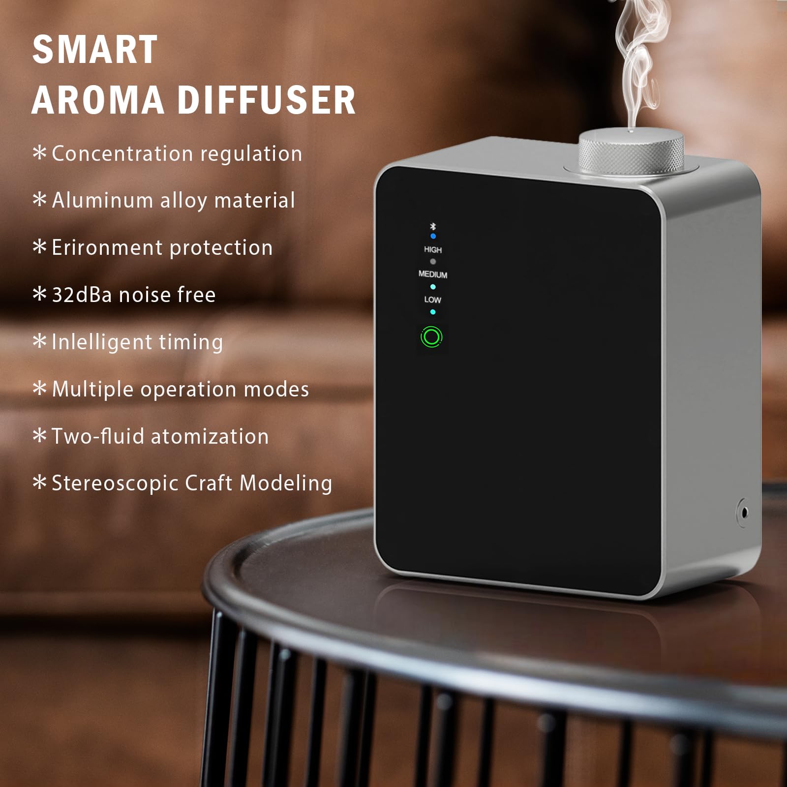 Diffuseur de parfum intelligent Bluetooth sans eau pour maison, spa, bureau, grande pièce, couvre jusqu'à 2000 m², diffuseur d'huile nébulisante d'aromathérapie commerciale, cadeau