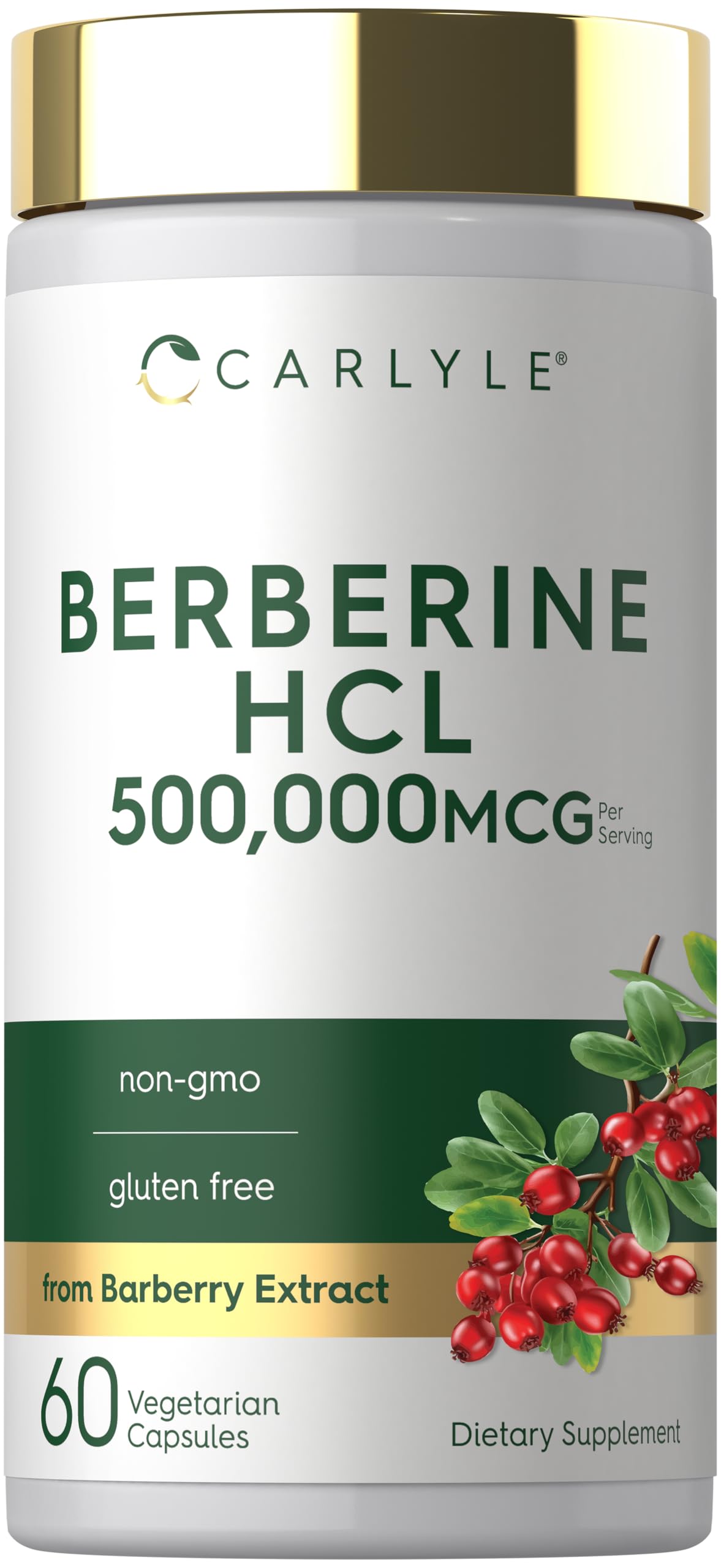 Carlyle Berberine HCL Supplement | 500,000mcg | 60 Capsules