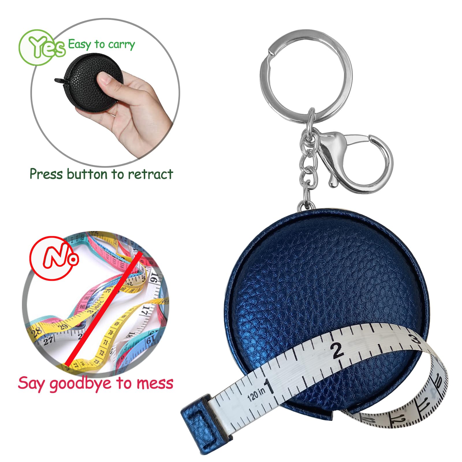 Cinta métrica para medir el cuerpo, doble escala, para costura corporal, regla flexible para mediciones de cuerpo médico, regla, llavero retráctil, mini cinta métrica 300 cm (azul real)