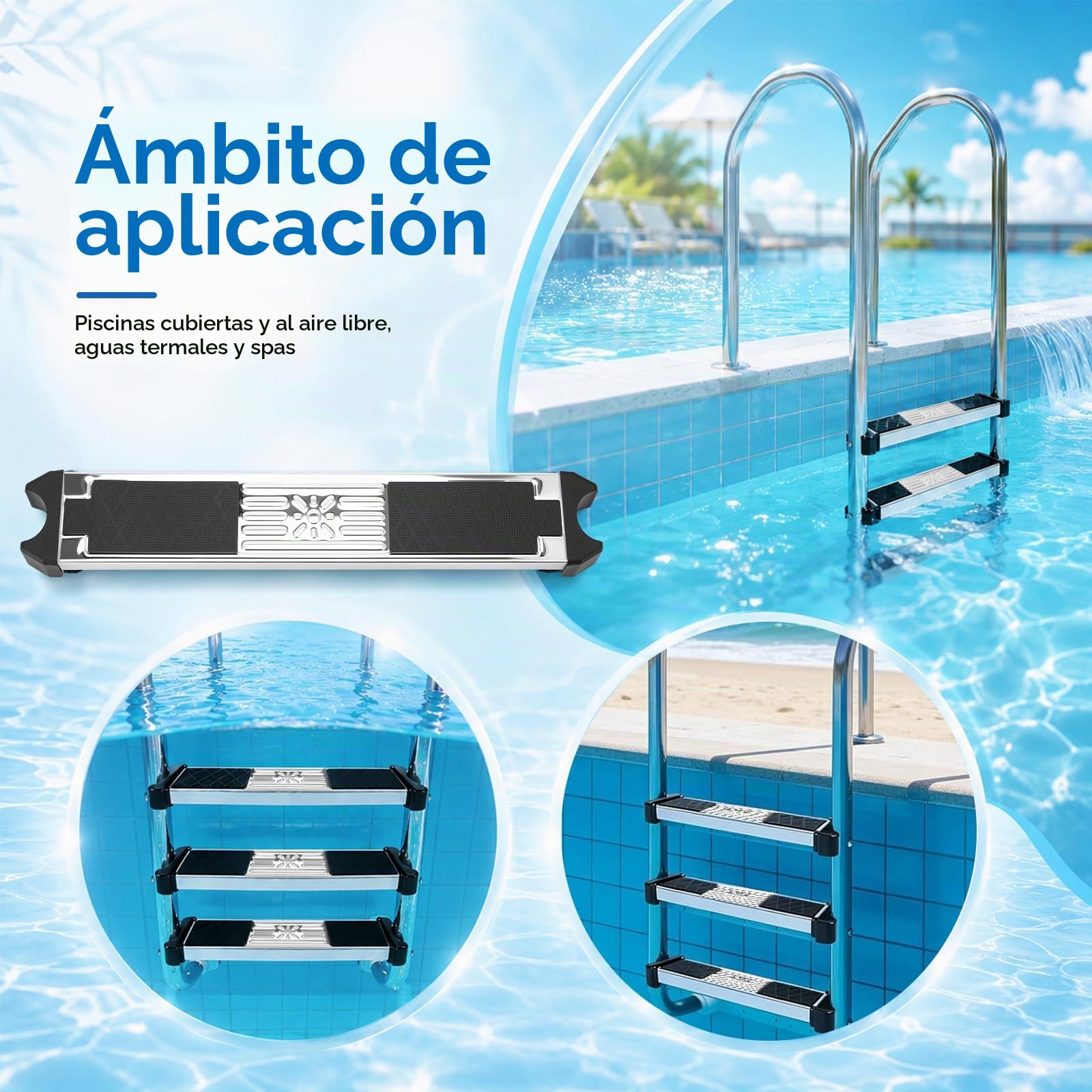 Peldaños para Escaleras de Piscina, Juego de 2 Peldaños Antideslizantes Repuesto de Acero Inoxidable Pedal Universal para Escalera Accesorio Antideslizante Piezas para Escaleras de Piscina
