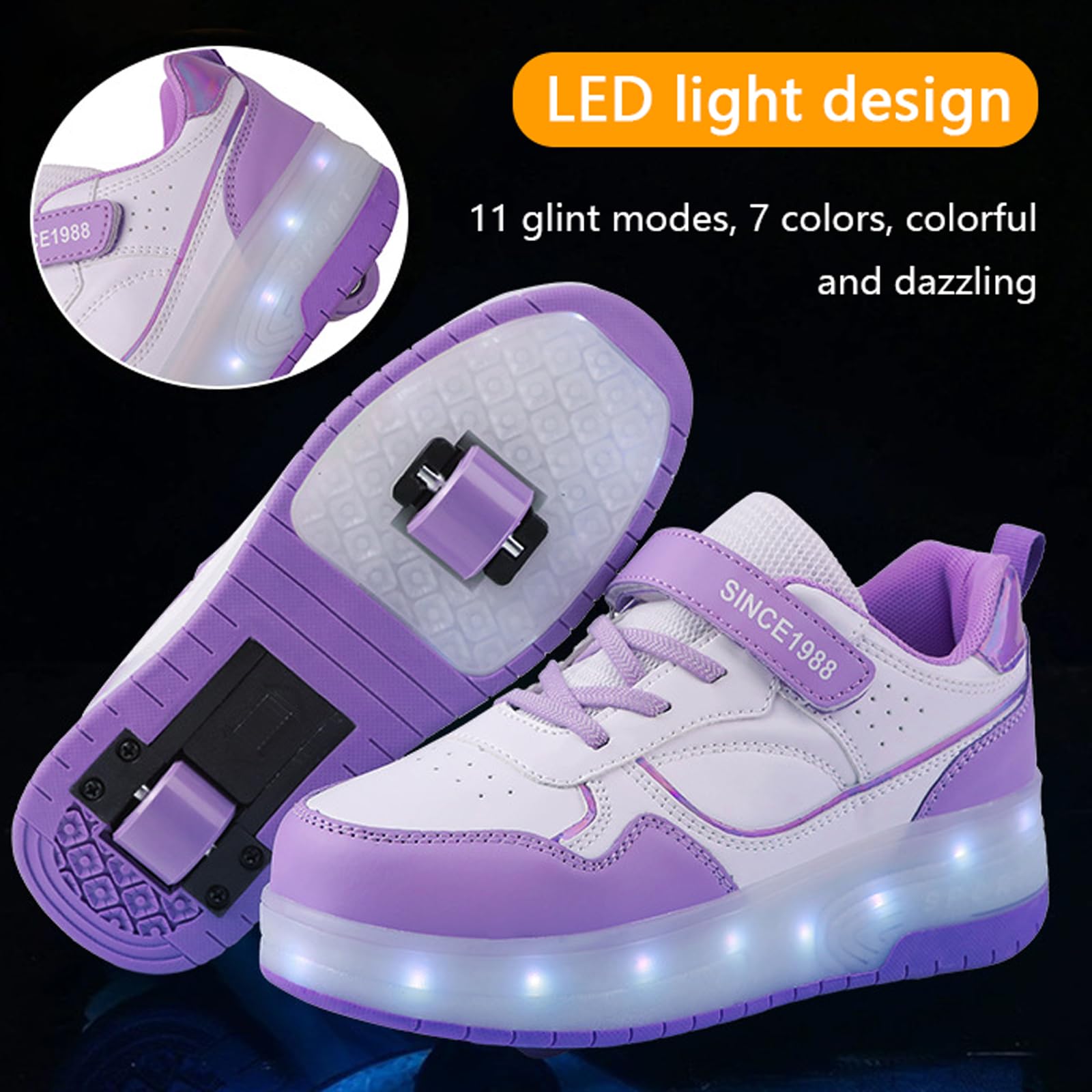 Chaussures Patinage roulettes Lumineuses LED,Chaussures D'EntraîNement à Double Roue,RéGlables,Avecroulettes Amovible,Rechargeable par USB,pour GarçOns Et Filles Et Adulte