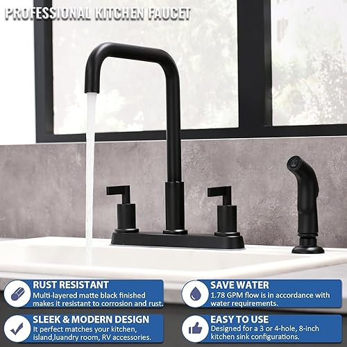 Miniatura 5 de Grifo de cocina con rociador, grifo de cocina negro, grifo de fregadero de cocina negro mate, grifo de fregadero de cocina de acero inoxidable con