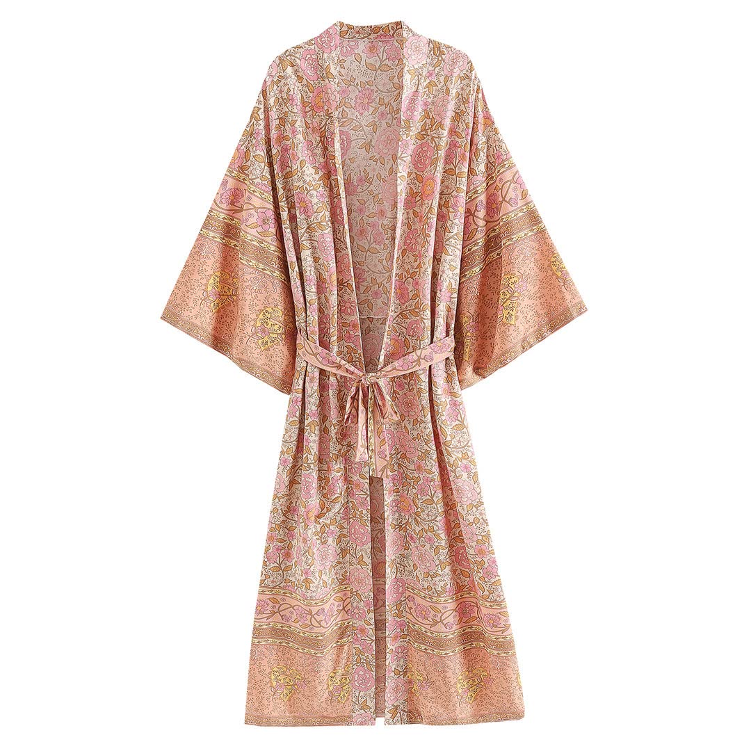 Kimono de plage en rayonne de coton pour femme Motif floral, Comme indiqué sur la photo, M