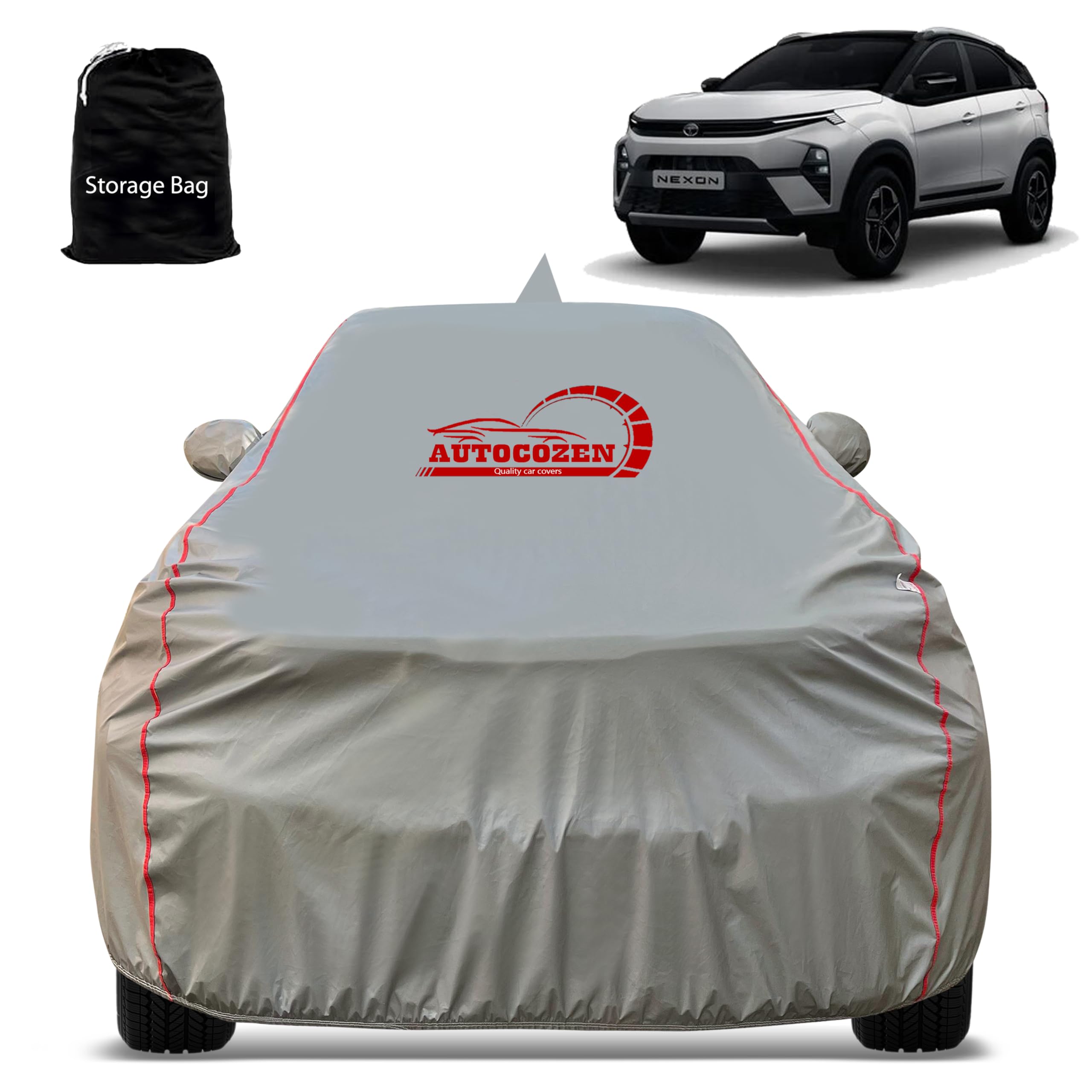 All Weather Protection Car Cover for Nexon New Model Car Cover with Mirror Anteena Packets & 100% Waterproof Cover Grey Color-image-7