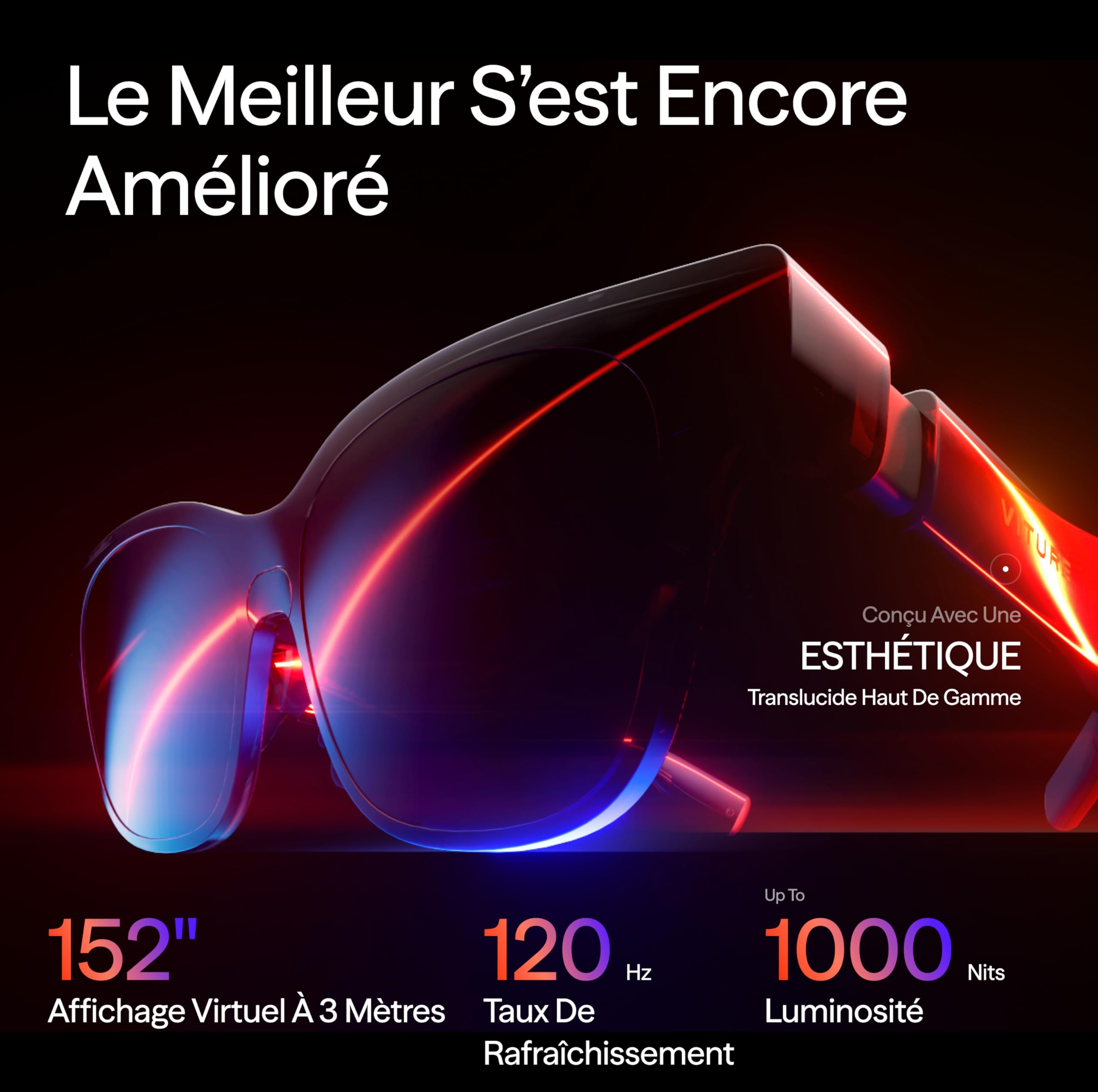 VITURE Lunettes XR Luma Pro — Écran Ultra Net de 152” en 1200p 120Hz, FOV 52°, Film Électrochrome, Harman Audio, Compatibles avec iPhone 17/16/15, Android, Mac, PC, Steam Deck, Switch 2 – Standard