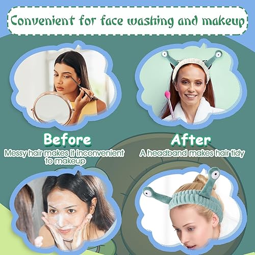 Miniatura 4 de 2 diademas de lavado facial con palmera y caracol, bandas para el cabello de spa, diademas de maquillaje para mujeres, de dibujos animados, de forro