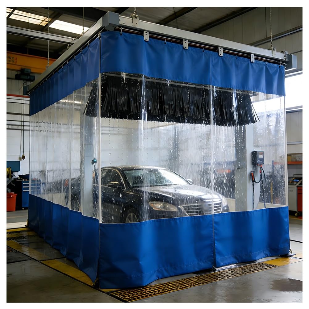 GJMSSMY Heavy-Duty Waterproof Car Wash Partition Curtain with Eyelets, Industrial Divider Curtains - Partition Space Quickly, Outdoor Vinyl Curtain for Patio Pergola Porch(Blue,3x3m/9.8x9.8ft)