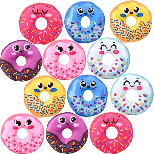 ArtCreativity Mini donas de peluche con cara sonriente para niños, juego de 12, juguetes de peluche suaves en varios colores, lindo recuerdo de