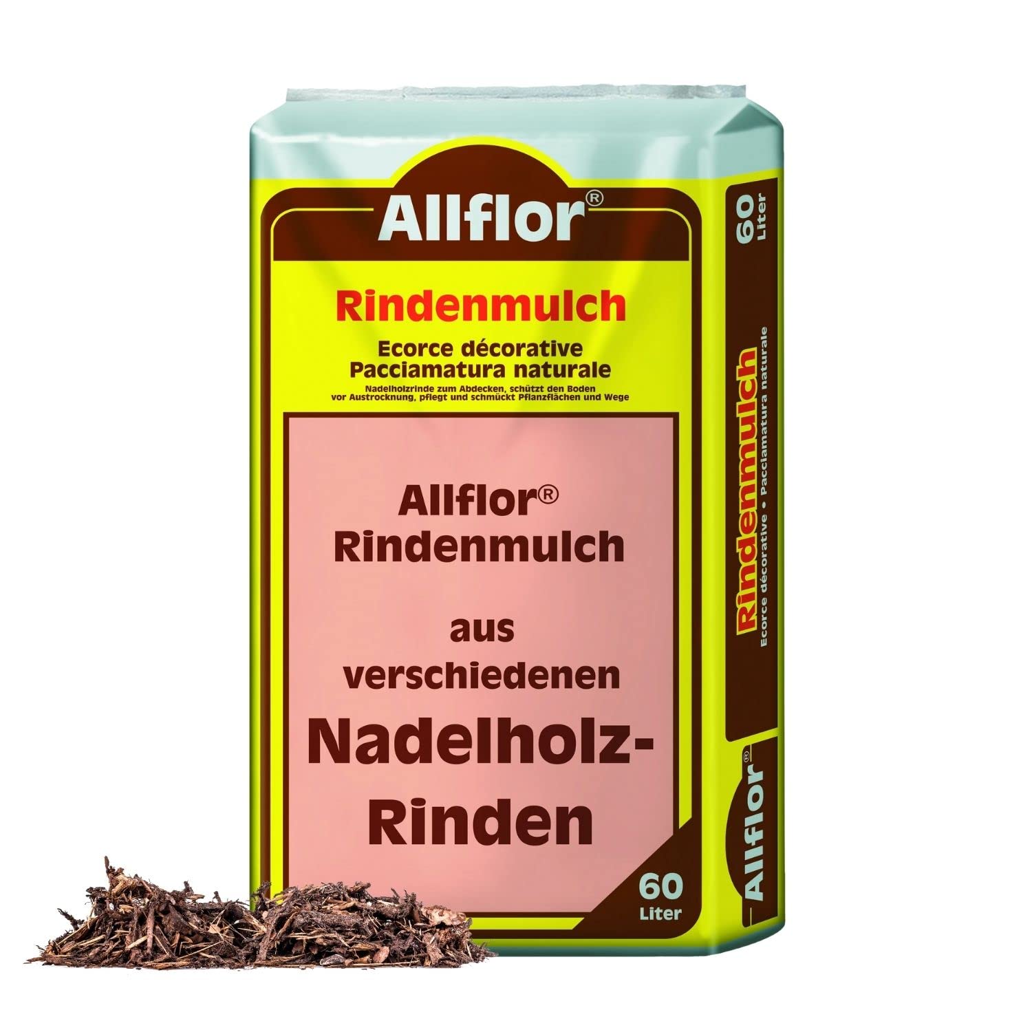 Allflor Rindenmulch aus verschiedenen Nadelholzrinden I 60 Liter Beutel I Holzhackschnitzel für Garten I Gartenmulch gegen Unkraut