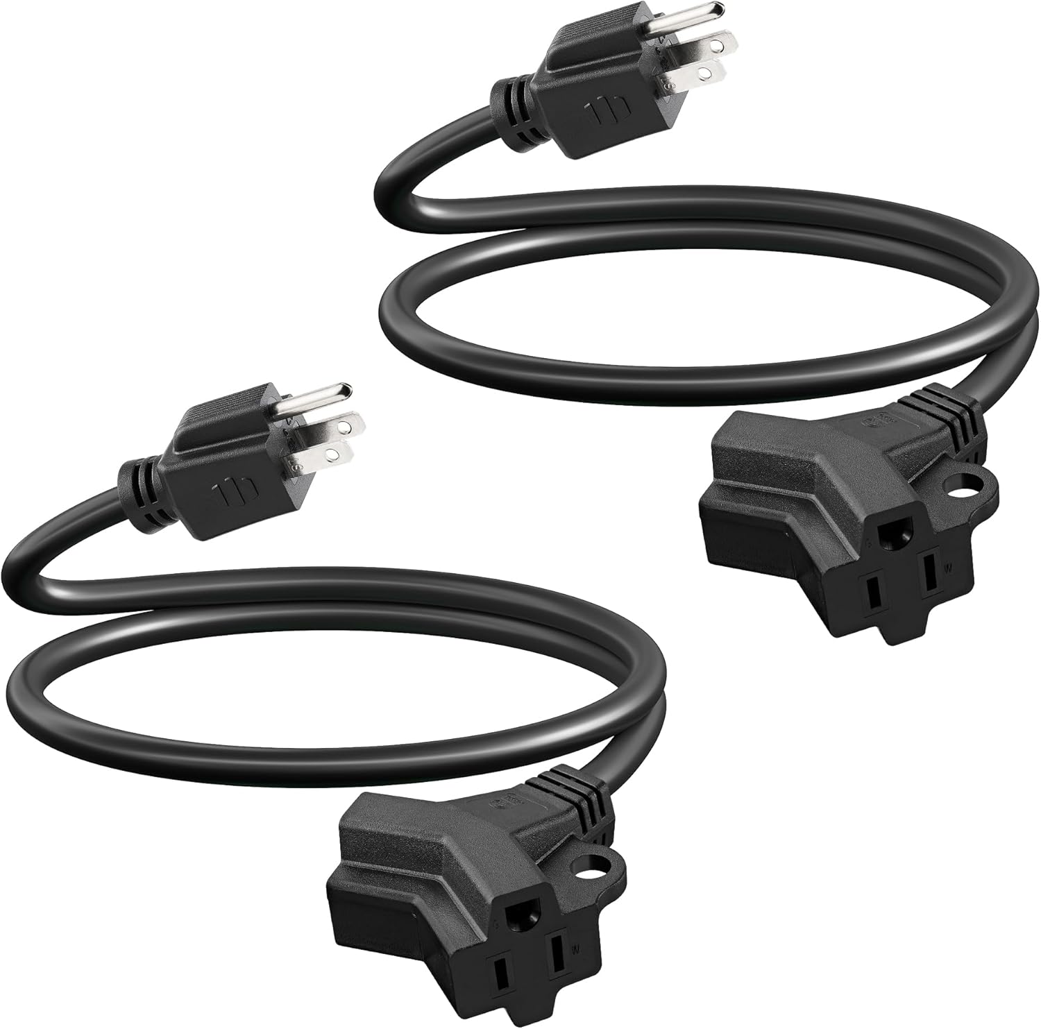 SURAIELEC Short Extension Cord 1 to 2 Splitter, 16/3C Heavy Duty 3 Prong Indoor Power Cord, SJTW Waterproof, Ideal for Laptops Coffee Makers Office, Living Room and Kitchen, ETL Listed, 2 Pack