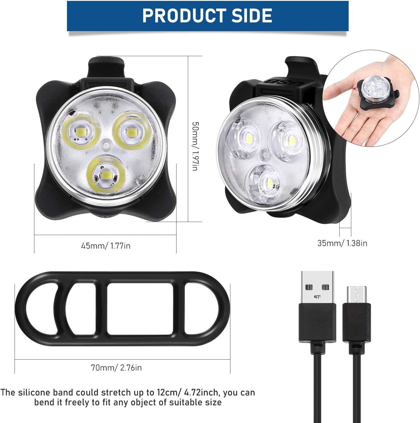 LED Bike Light Front and Back Rechargeable Bright Bike Light Bicycle Headlight and Taillight with USB Cables and Mounting Straps for Road Mountain City Kid Bike (8 Pieces) : Sports & Outdoors