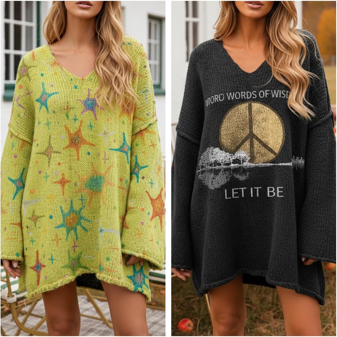 Womens Boho Floral Pattern Long Sleeve V Neck Sweaters Oversized Casual Loose Fit Lightweight Pullover Sweaters - Image 3