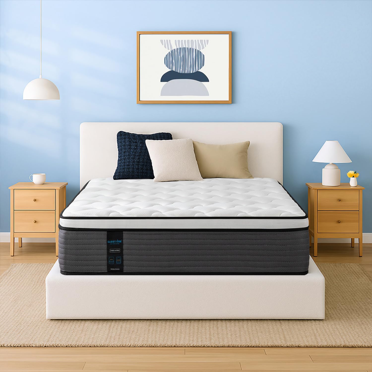 QUEEN ROSE Firm Queen Mattress 14 Inch – Premium Hybrid Mattress for Back Pain Relief, Engineered Lumbar & Hip Support, 5-Zone Pocket Springs, Motion