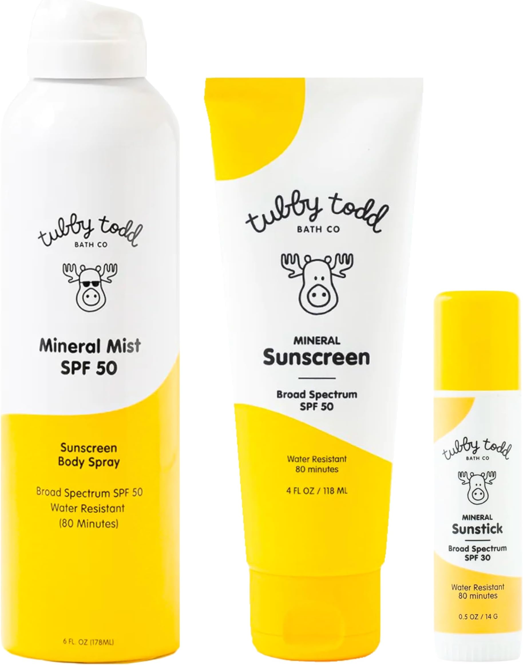 Tubby Todd Face and Body Mineral Protection Sunscreen Kit for Baby, Toddler and Kids - The Sun Bundle - Sunscreen Lotion 4 Fl Oz, Sunscreen Spray 6 Fl Oz and Sunstick 0.5 Oz - Fragrance-Free