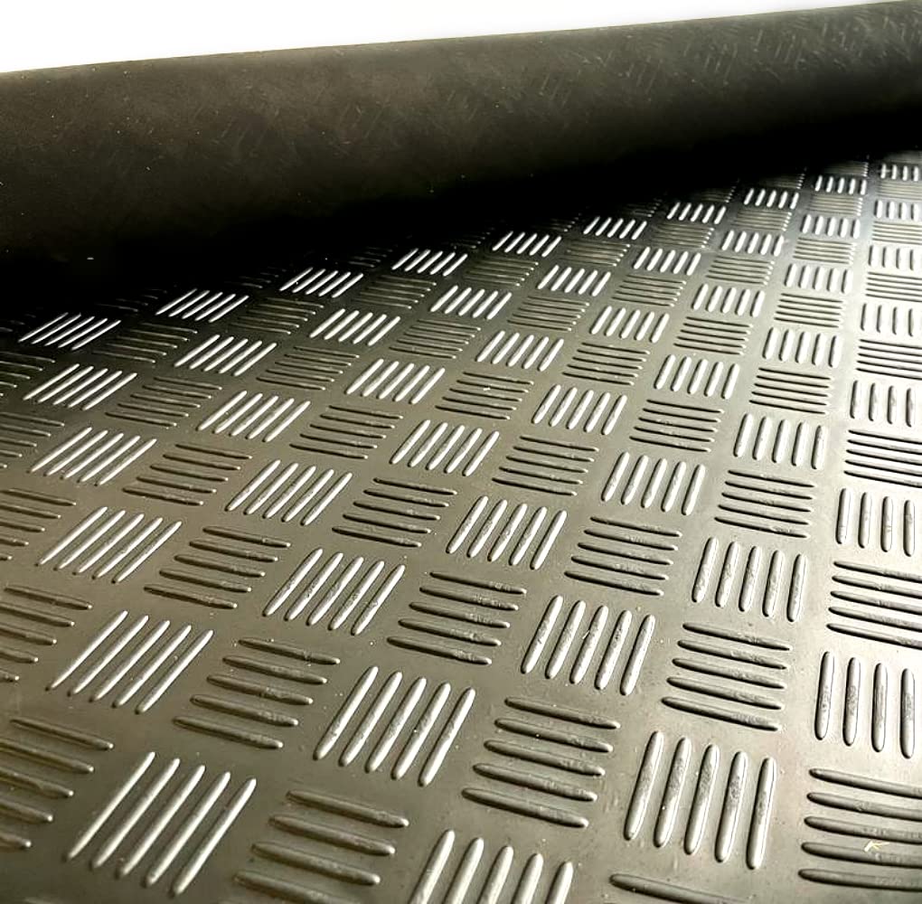 Mugar- Revestimiento Antideslizante de Caucho de 3mm con Relieve de Cuadrados Rayados - Pavimento Checker de Caucho de 1x15m o por Metro Lineal- Suelo Antideslizante de Caucho (1,5x10m)