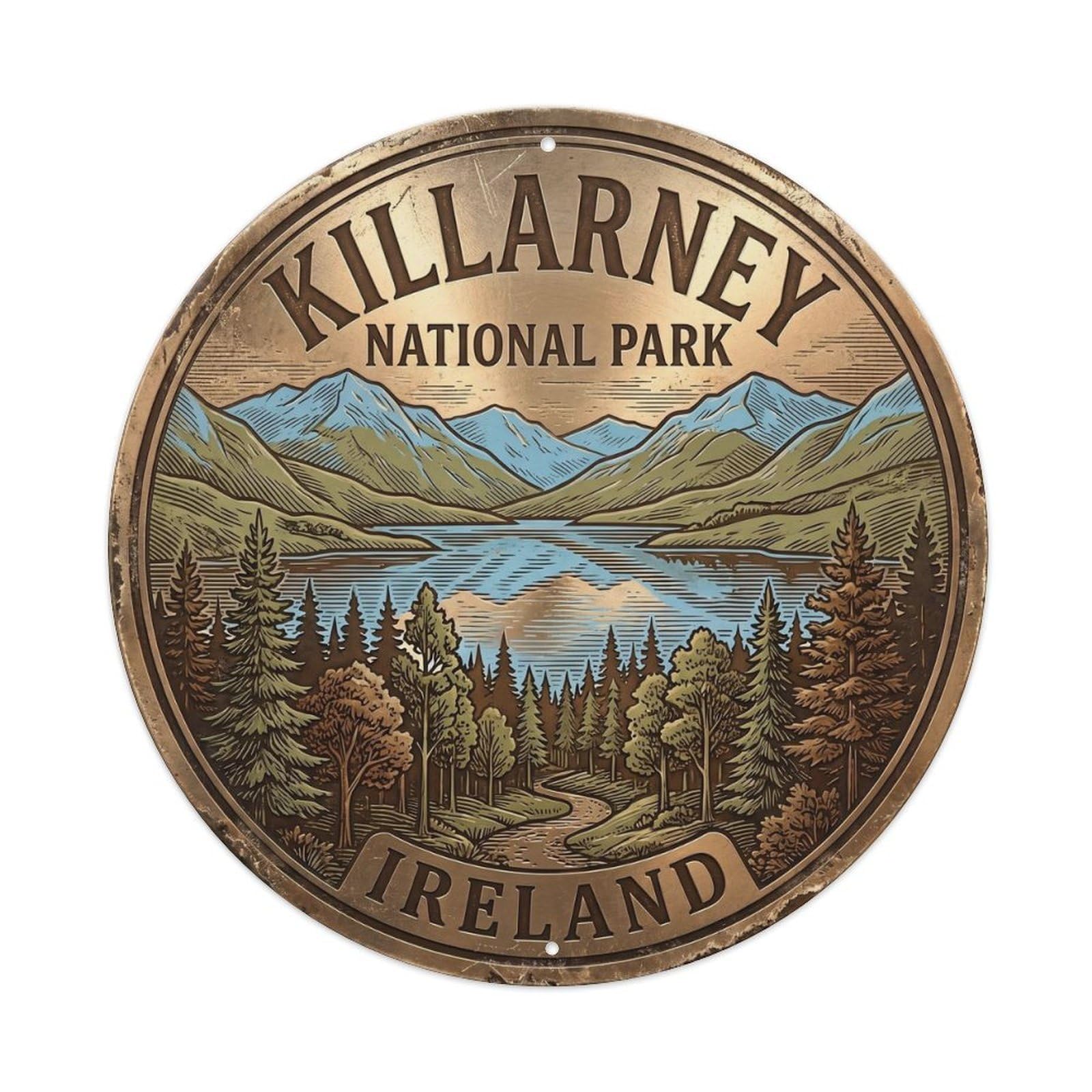 Vintage Travel Killarney Ireland Metal Tin Sign Plaque Wall Decor for Cafe, Club Bar, Office, Home Garden Round Metal Poster 8x8Inch
