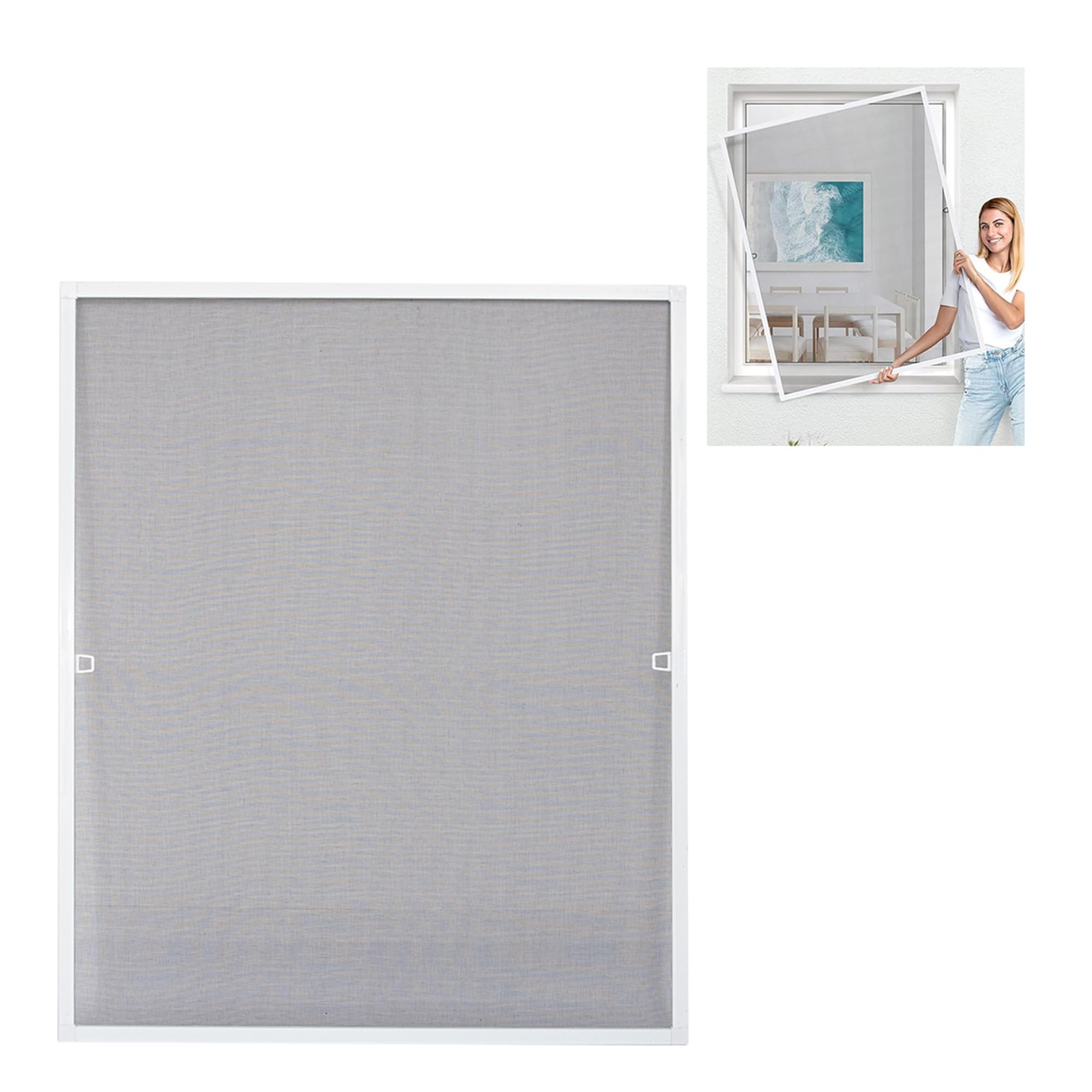 Amig - Mosquitera Fija para Ventana - 120 x 140 cm - Marco de Aluminio Blanco - Malla Fibra de Vidrio Gris - Instalación con Tornillos - Ventilación con Protección Frente a Insectos - Mod. MF01