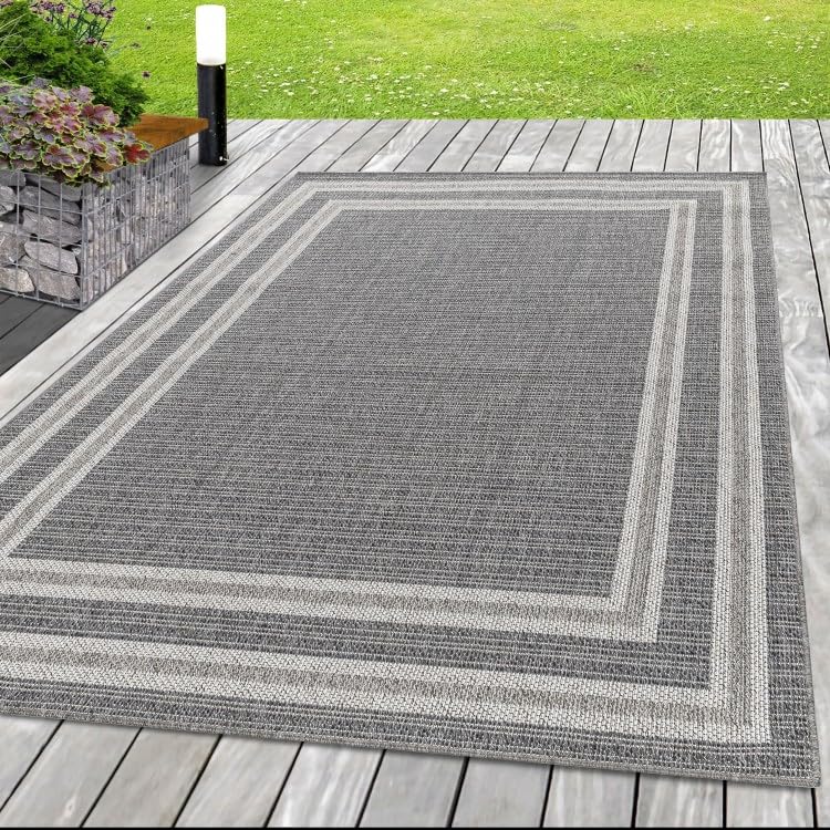Tapis d'extérieur gris en sisal 240x340 cm pour grande terrasse