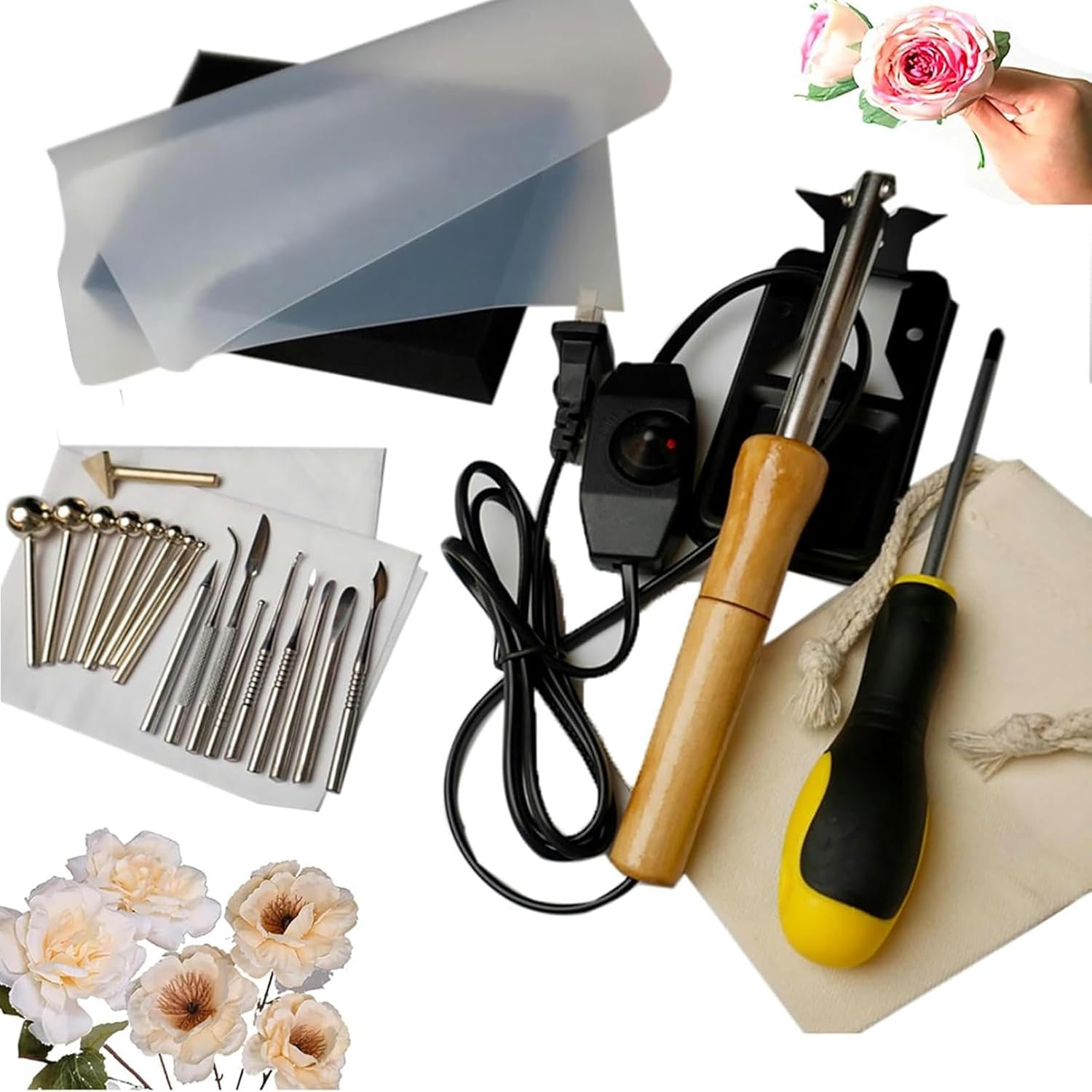 Artificial Flower Ironing Machine, Artificial Flower Petals Shaping Ironing Machine, with 18 Ironing Heads, with Anti-scalding Bracket, for Handmade Flower Making Lovers
