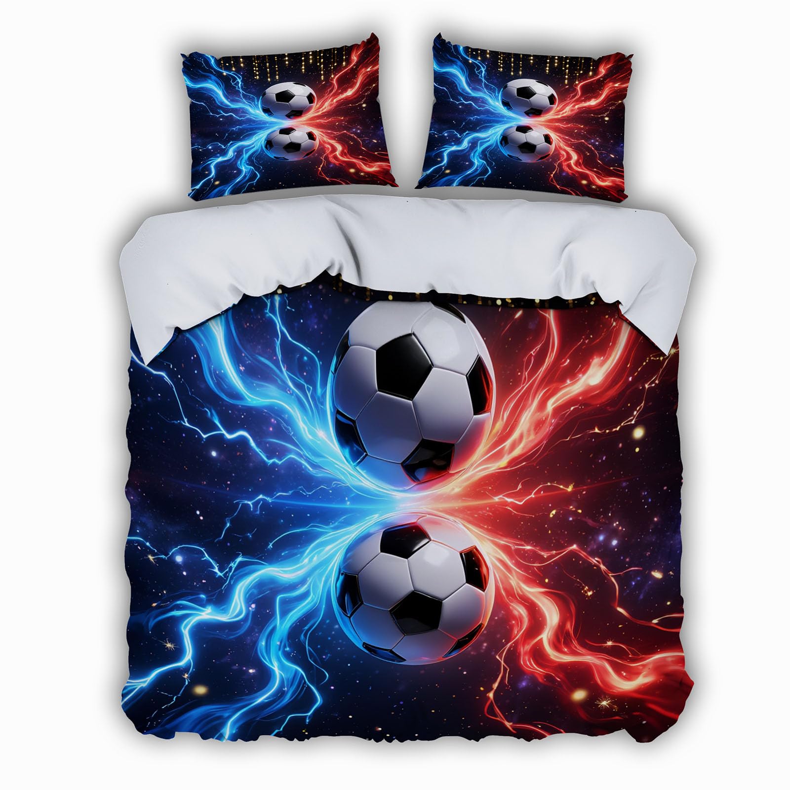 Housse de couette 3D football zippée 240x260 en microfibre douce anti-glissement