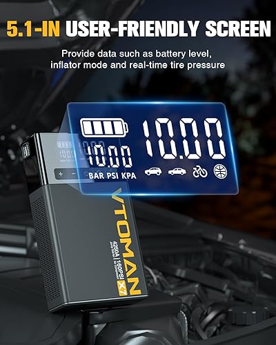 Miniatura 5 de VTOMAN Arrancador de salto X7 con compresor de aire, batería 4250A y 160PSI para arrancador de coche portátil (10L gasolina10L diesel) con inflador