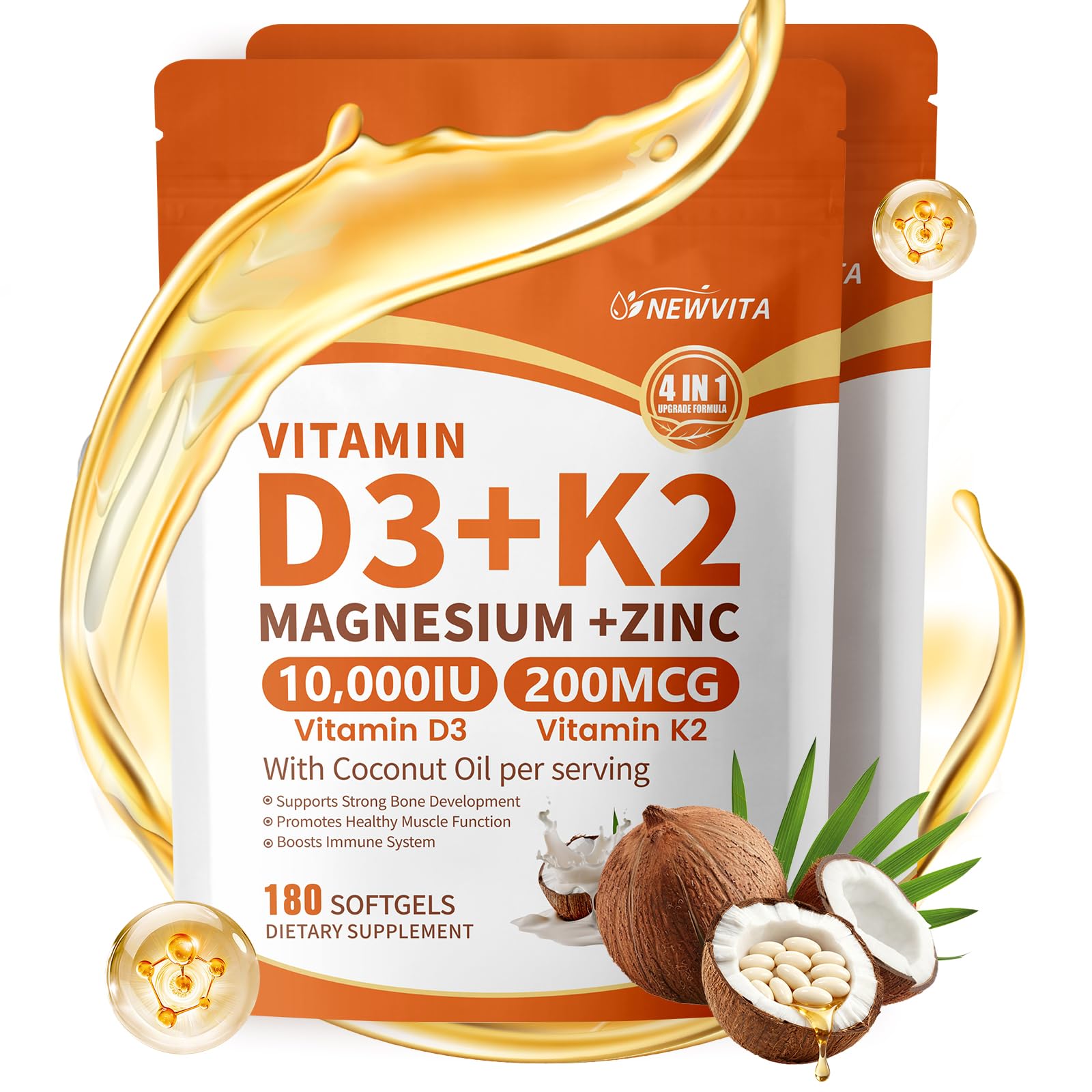 Vitamin D3 10,000 IU + K2 MK-7 200mcg (360pcs/2Bags)