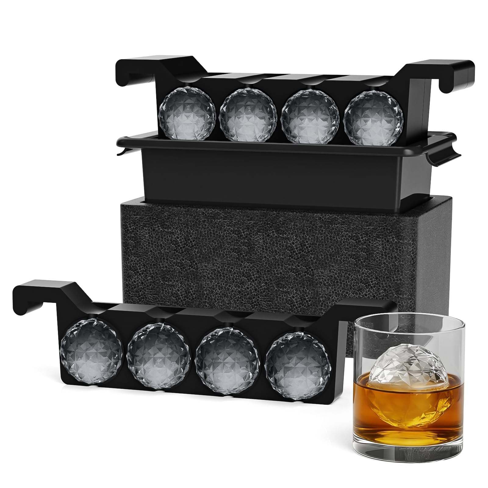 Cubitera de silicona transparente con tapa, 6 cm, redonda, reutilizable, para whisky, cócteles, vino, cerveza y bebidas (8 bolas)
