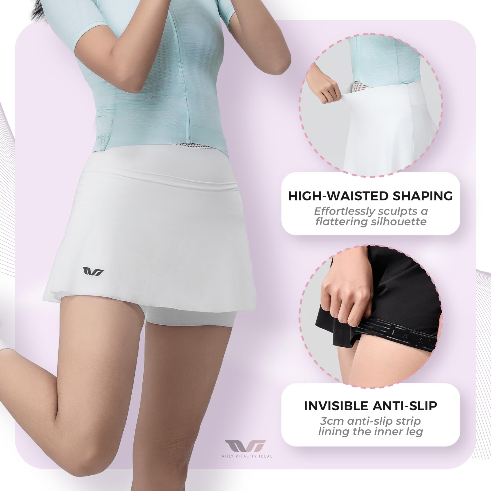 ROCKBROS TVI Gonna da Ciclismo Donna Imbottiti, Gonna Corta Sportiva con Pantaloncino e Tasca per Tennies, Golf, Running, Gym, Yoga, Ciclismo, Nero/Bianco