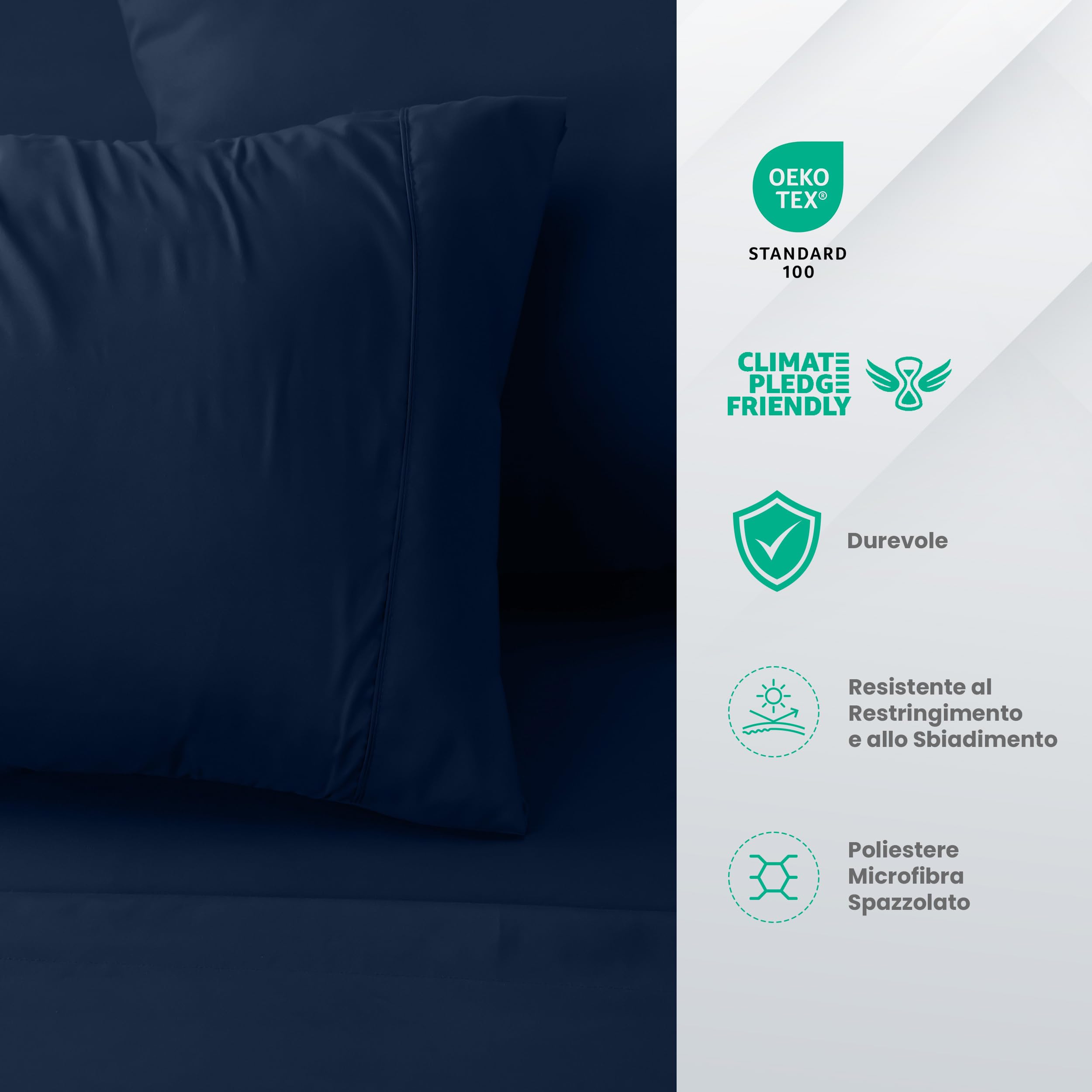Utopia Bedding - Set Lenzuola Letto Singolo 3 Pezzi 90x190 cm - Spazzolata Poliestre di Microfibra - Oeko-Tex Certificato - Lenzuolo con Angoli, Lenzuolo Piatto e 1 Federa 50x75, Blu Navy