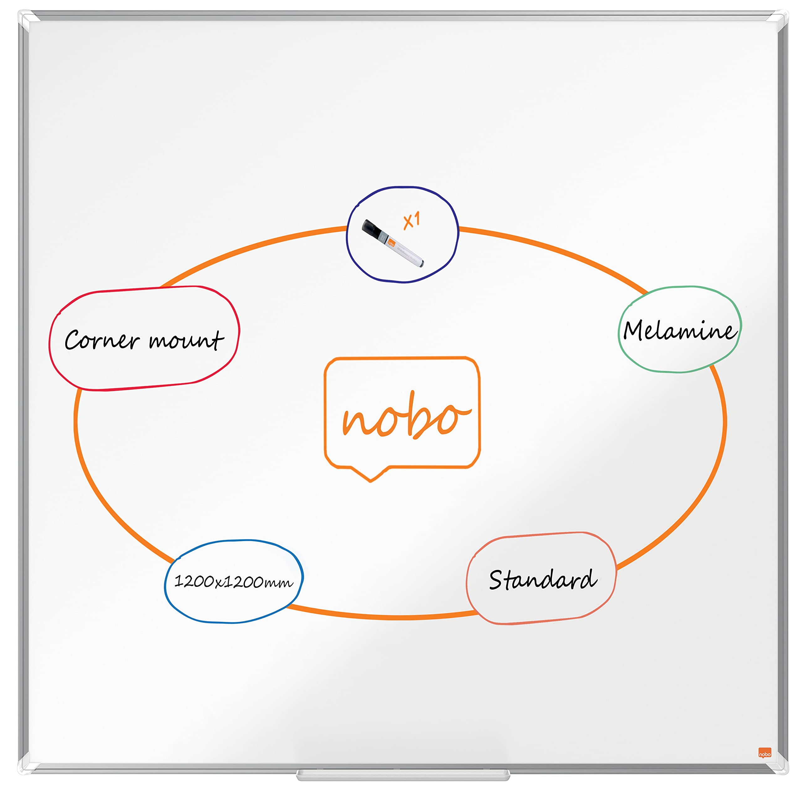 Nobo Light 1915168 Premium Plus Melamine Whiteboard 1200X1200mm